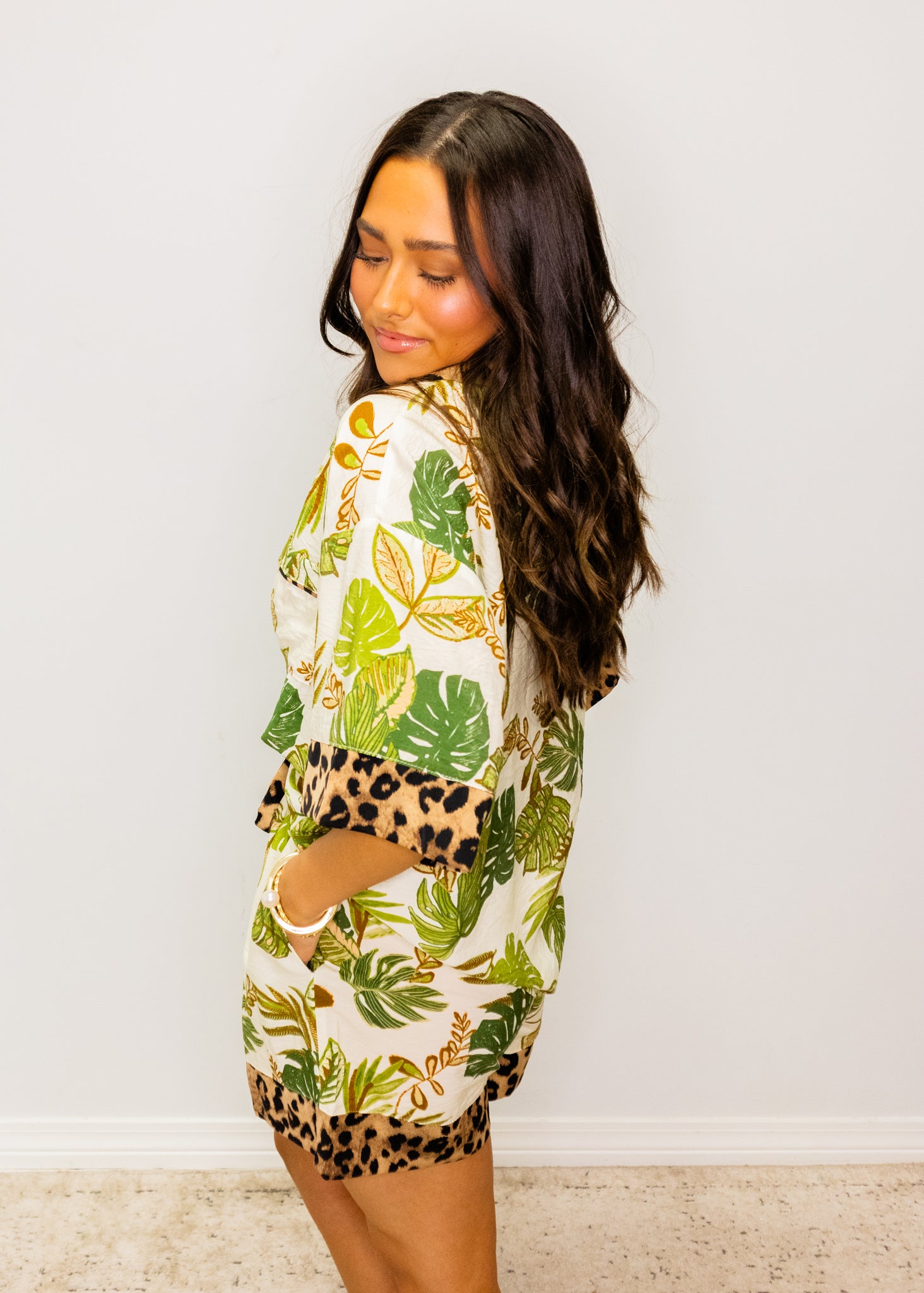 Tropical & Leopard Print Shorts Set