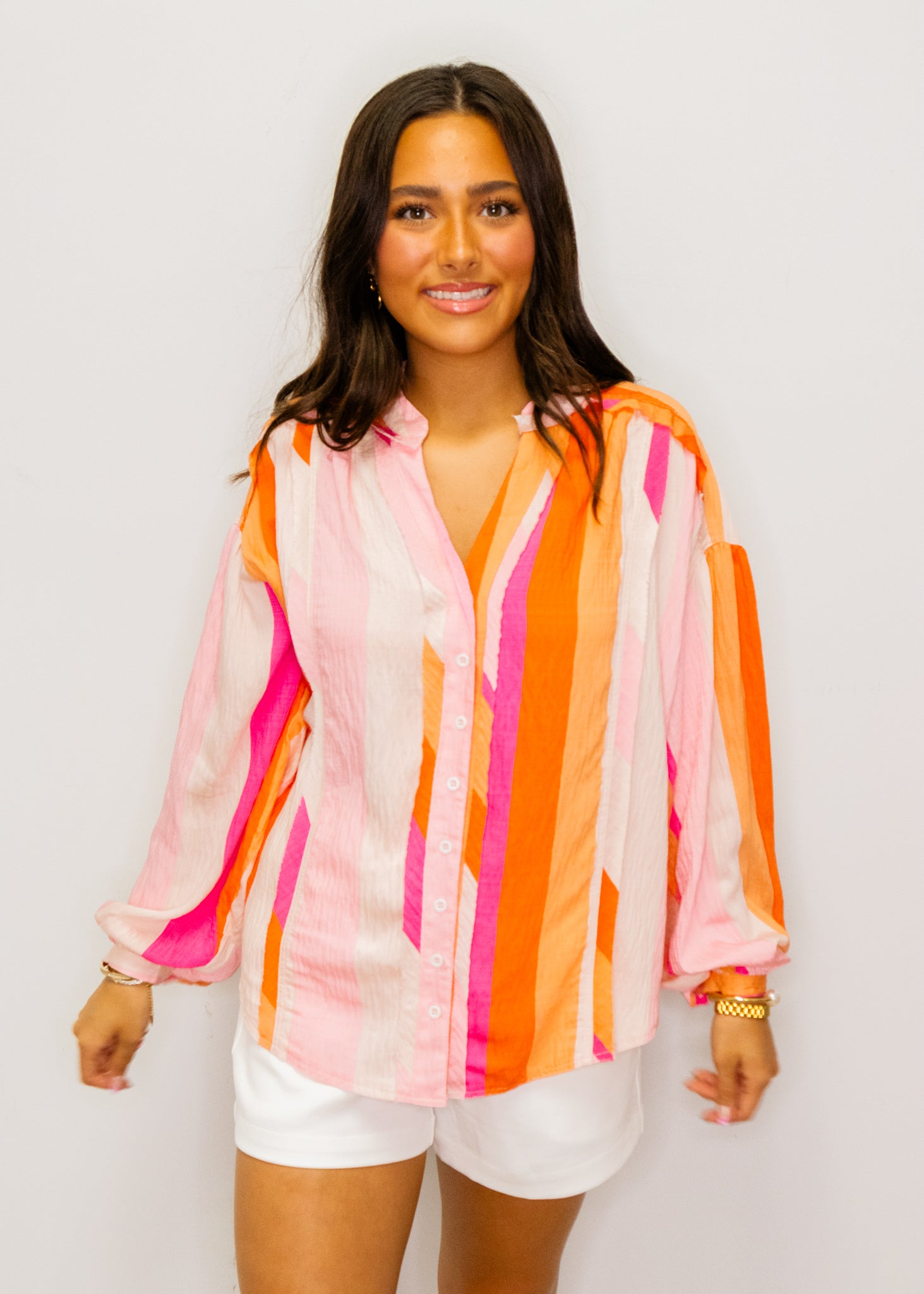 Pink Multi Print Button Down Top