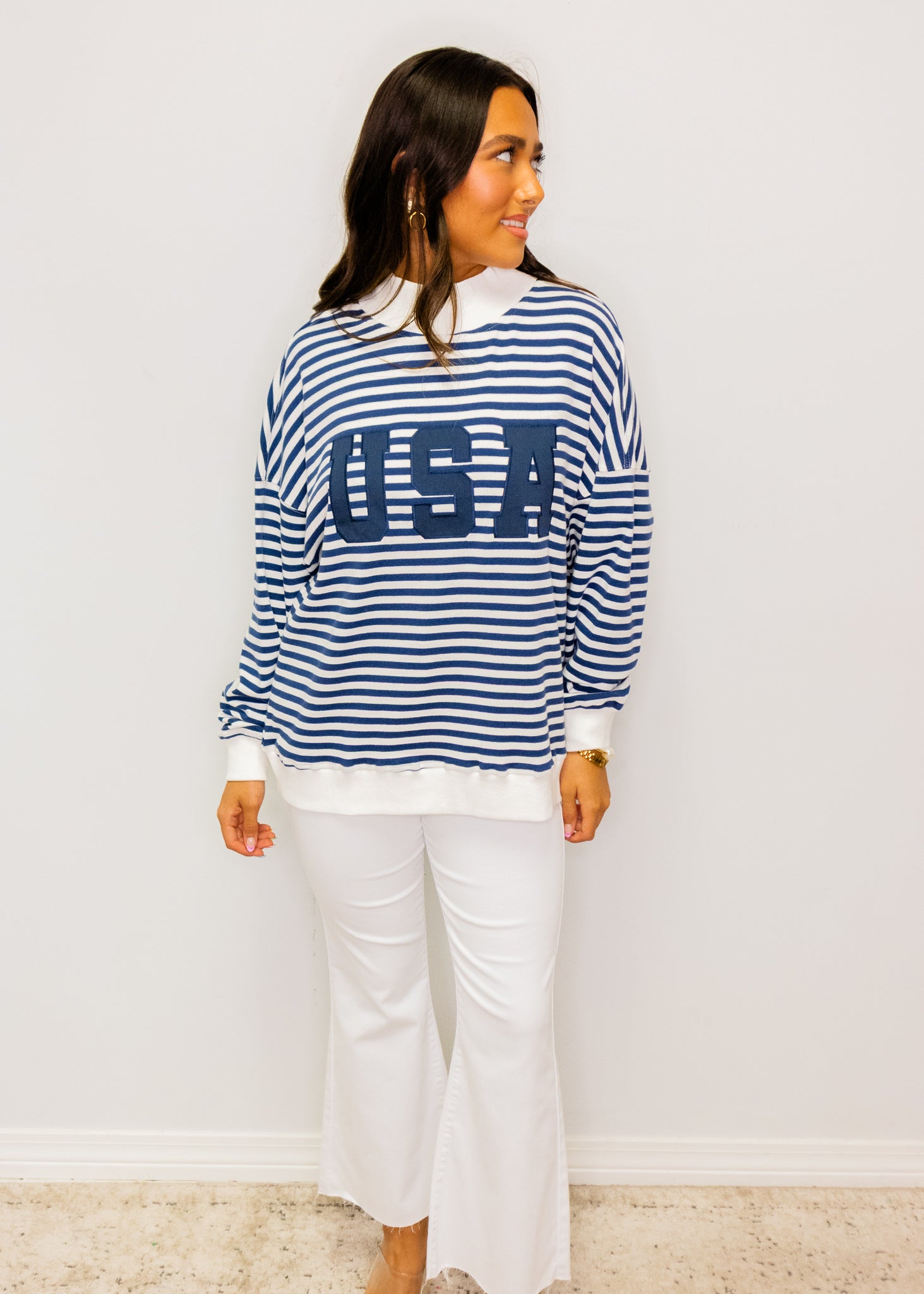 Navy Stripe "USA" Sweatshirt