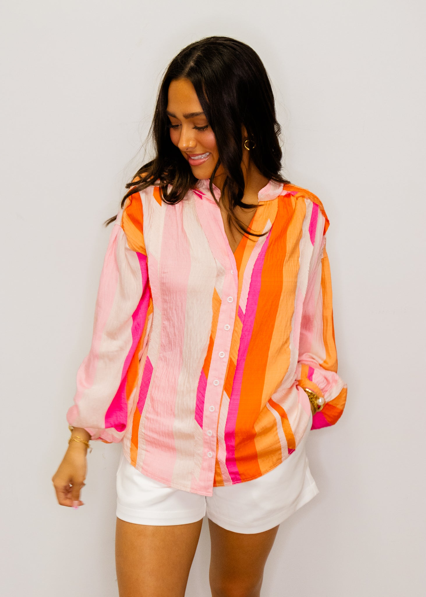 Pink Multi Print Button Down Top