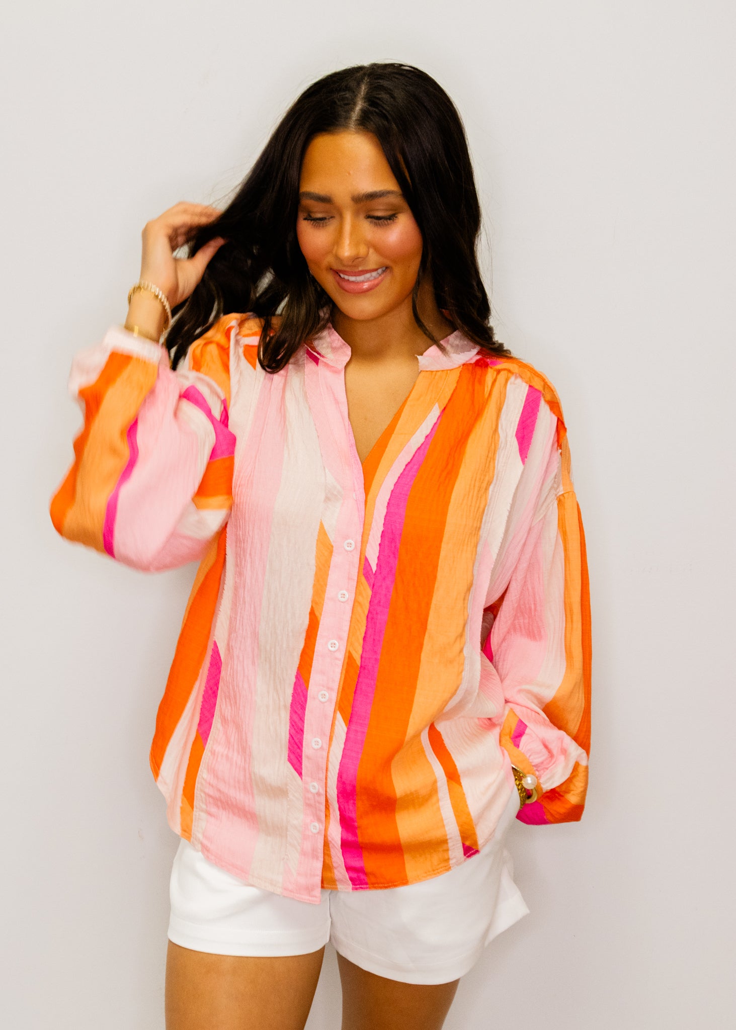 Pink Multi Print Button Down Top