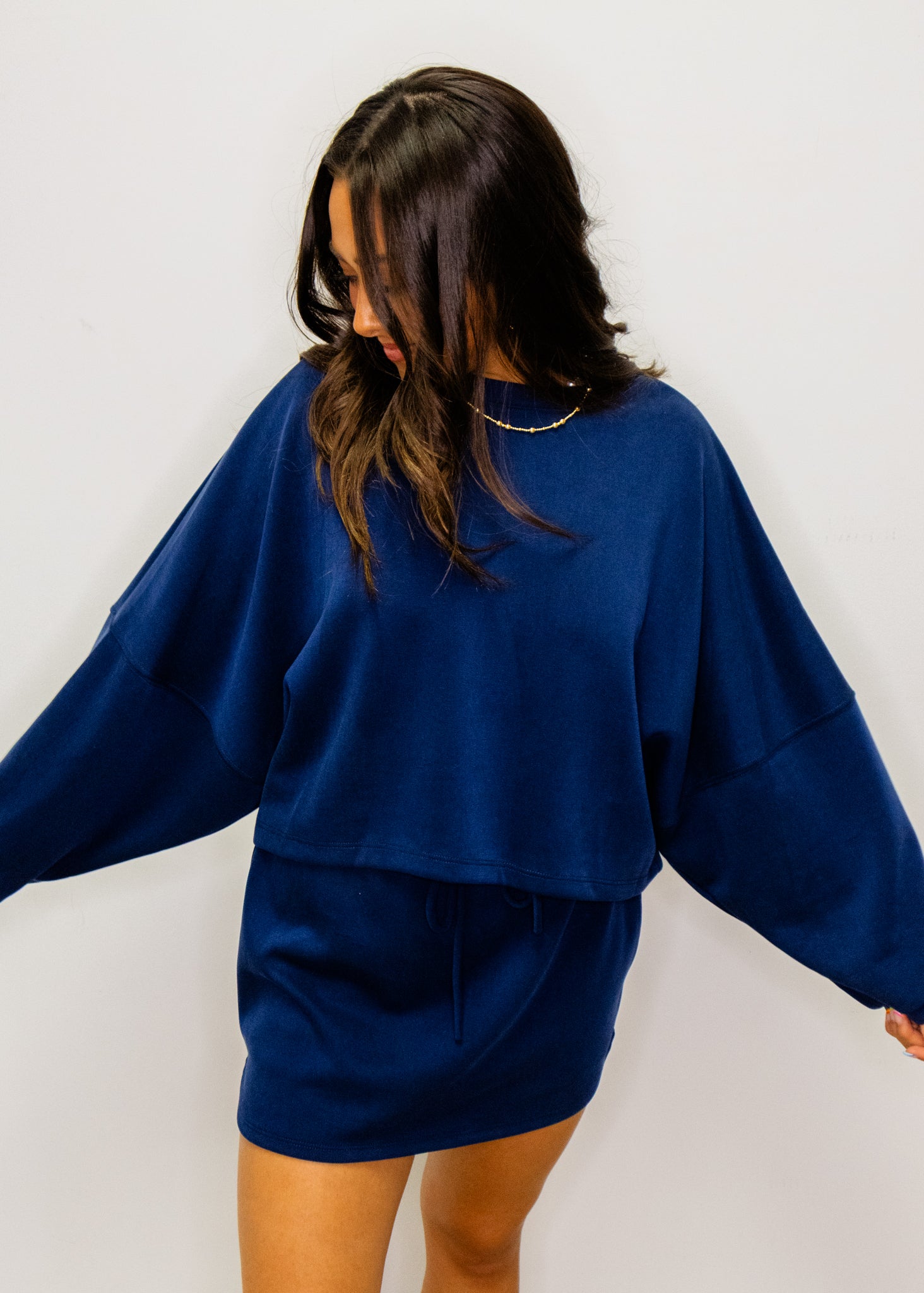Navy Cropped Dolman Top & Skort Set