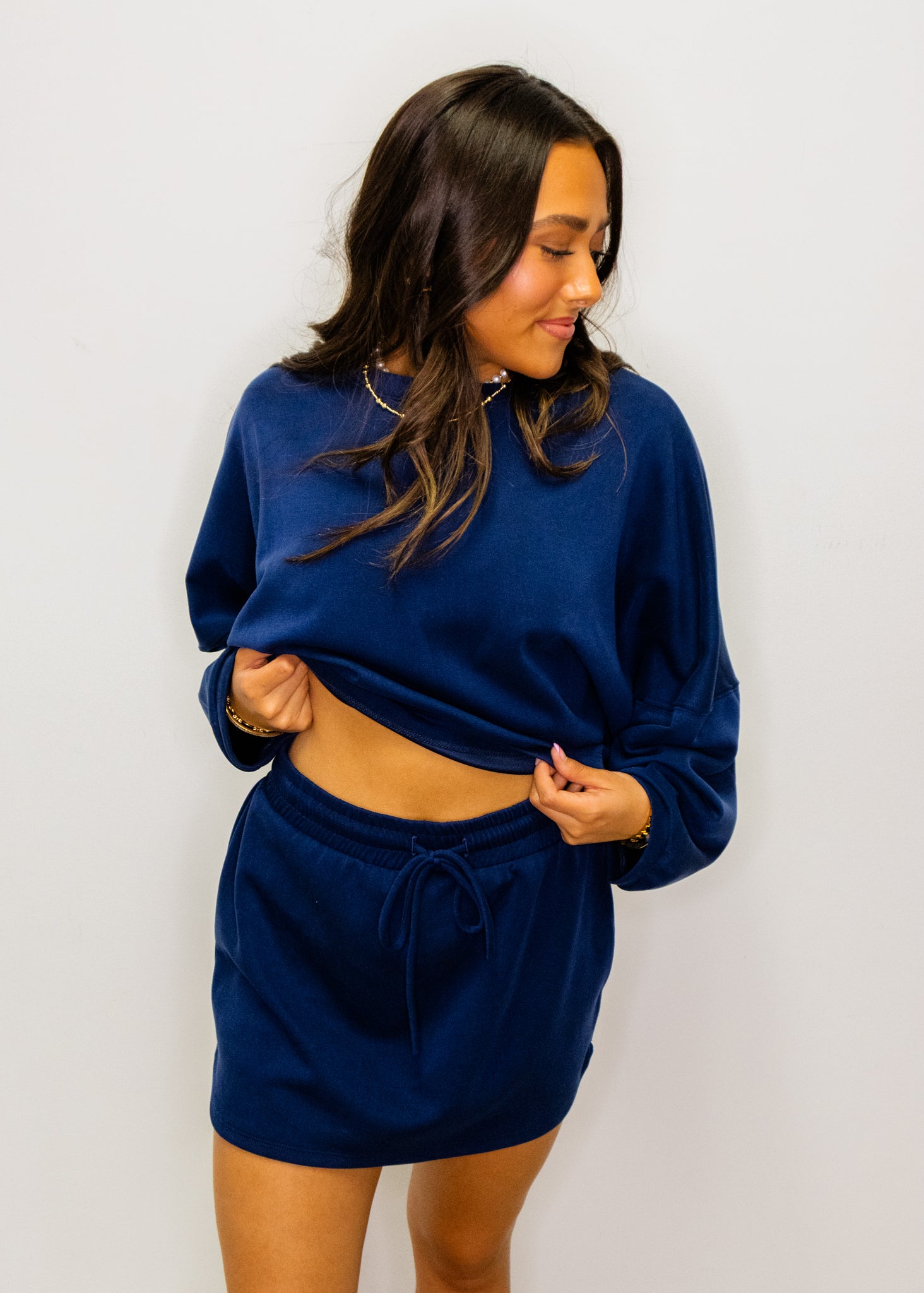 Navy Cropped Dolman Top & Skort Set