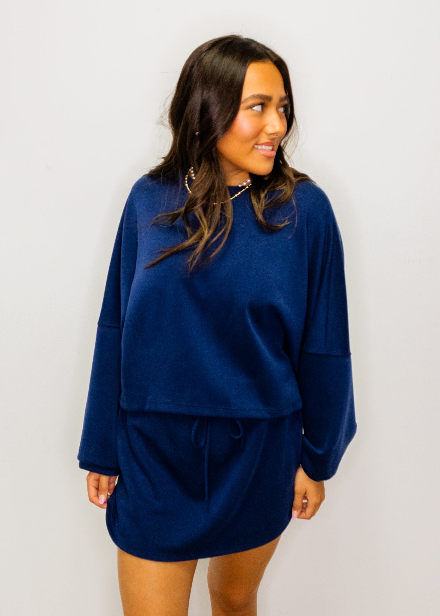 Navy Cropped Dolman Top & Skort Set