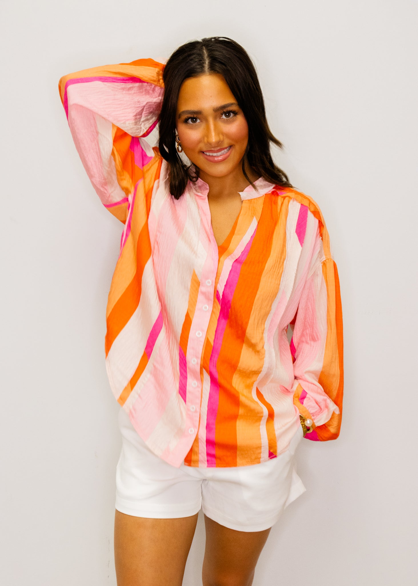 Pink Multi Print Button Down Top