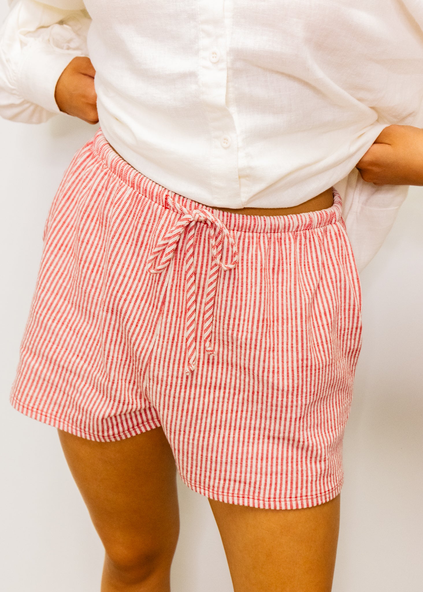 Red Stripe Drawstring Shorts