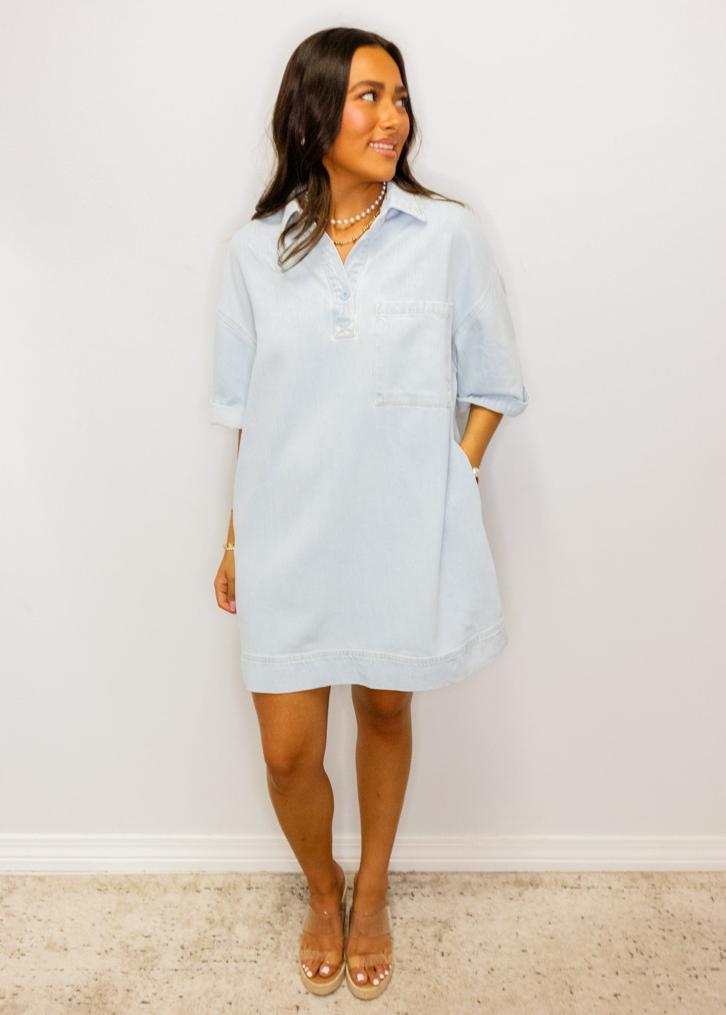 Light Denim Pocket Detail Dress