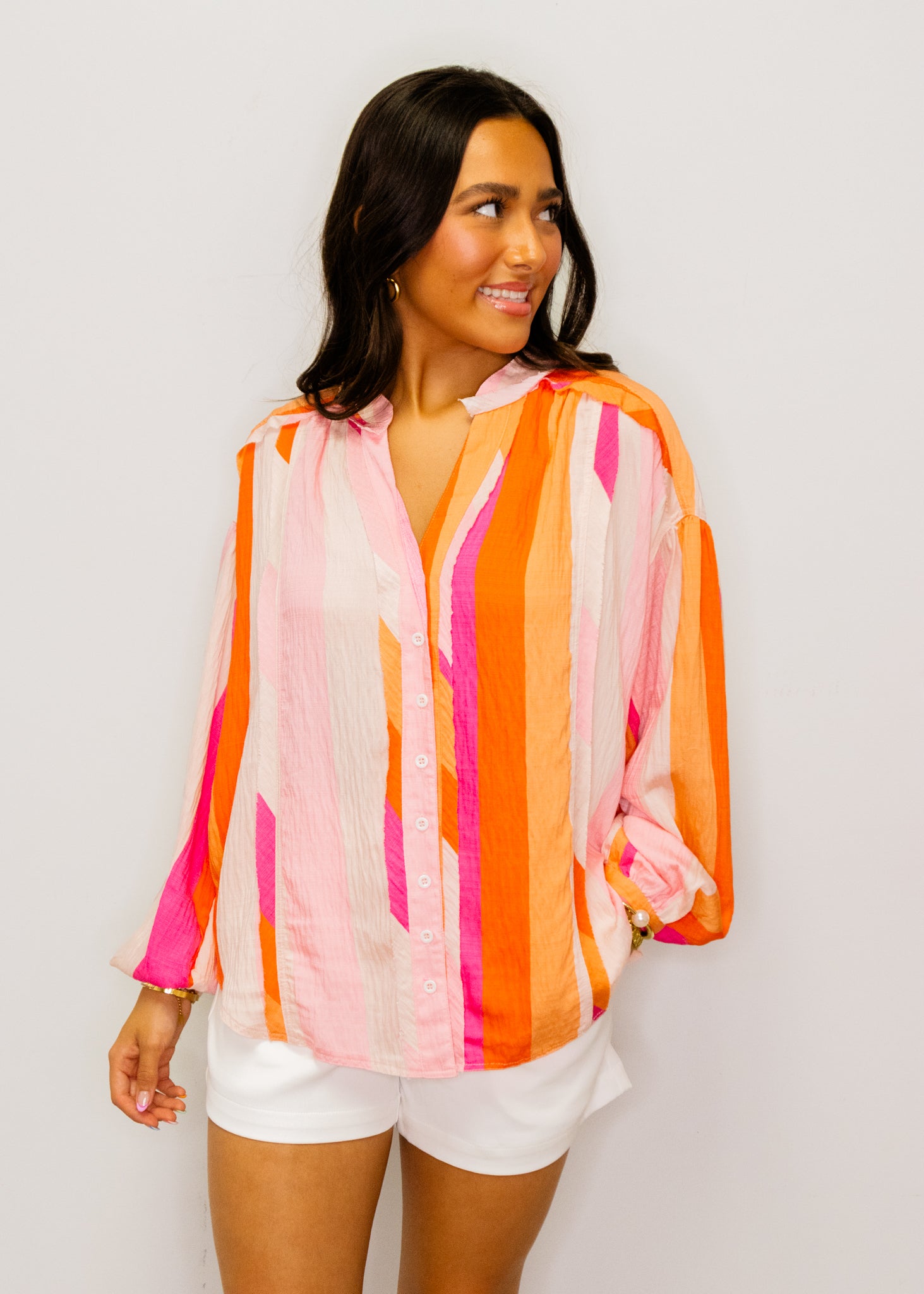 Pink Multi Print Button Down Top