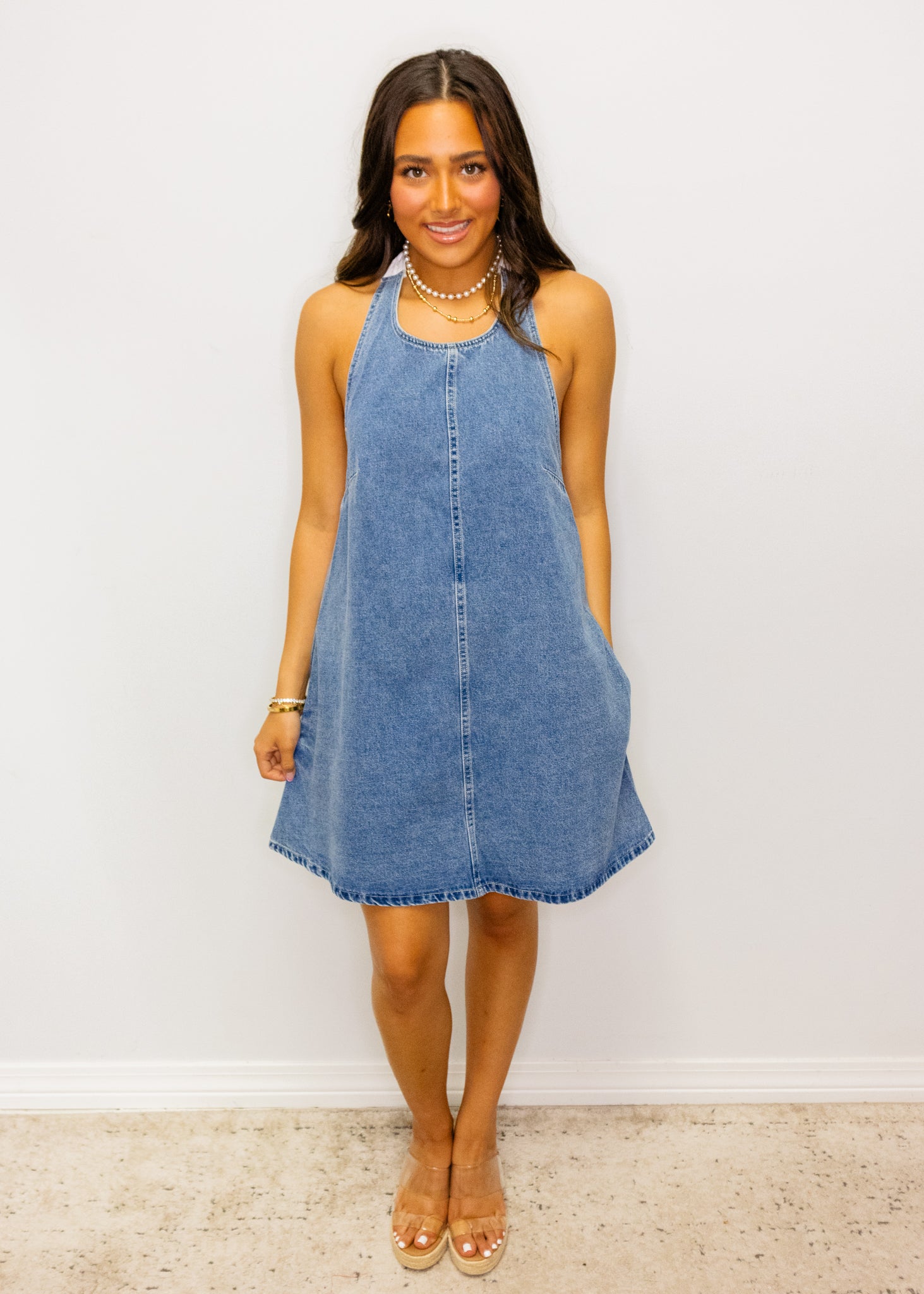 Denim Halter Bow Dress