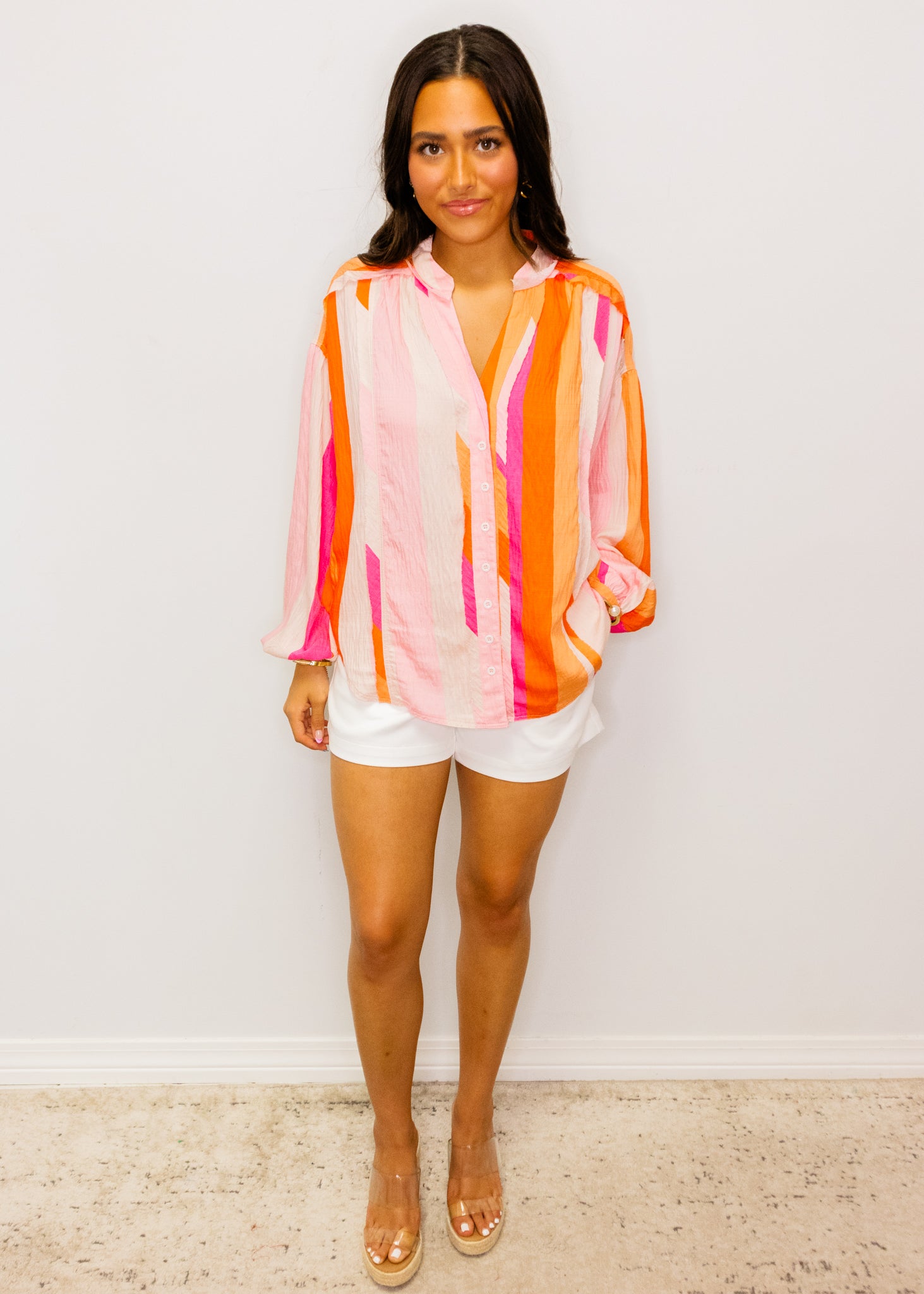 Pink Multi Print Button Down Top