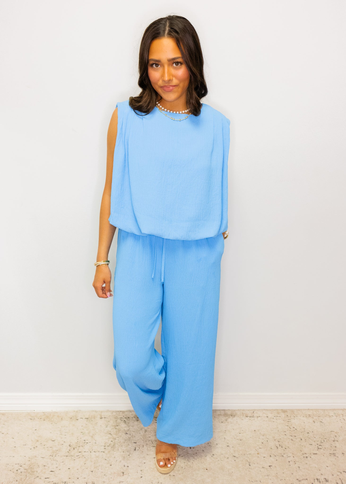 Blue Flowy Pants Set
