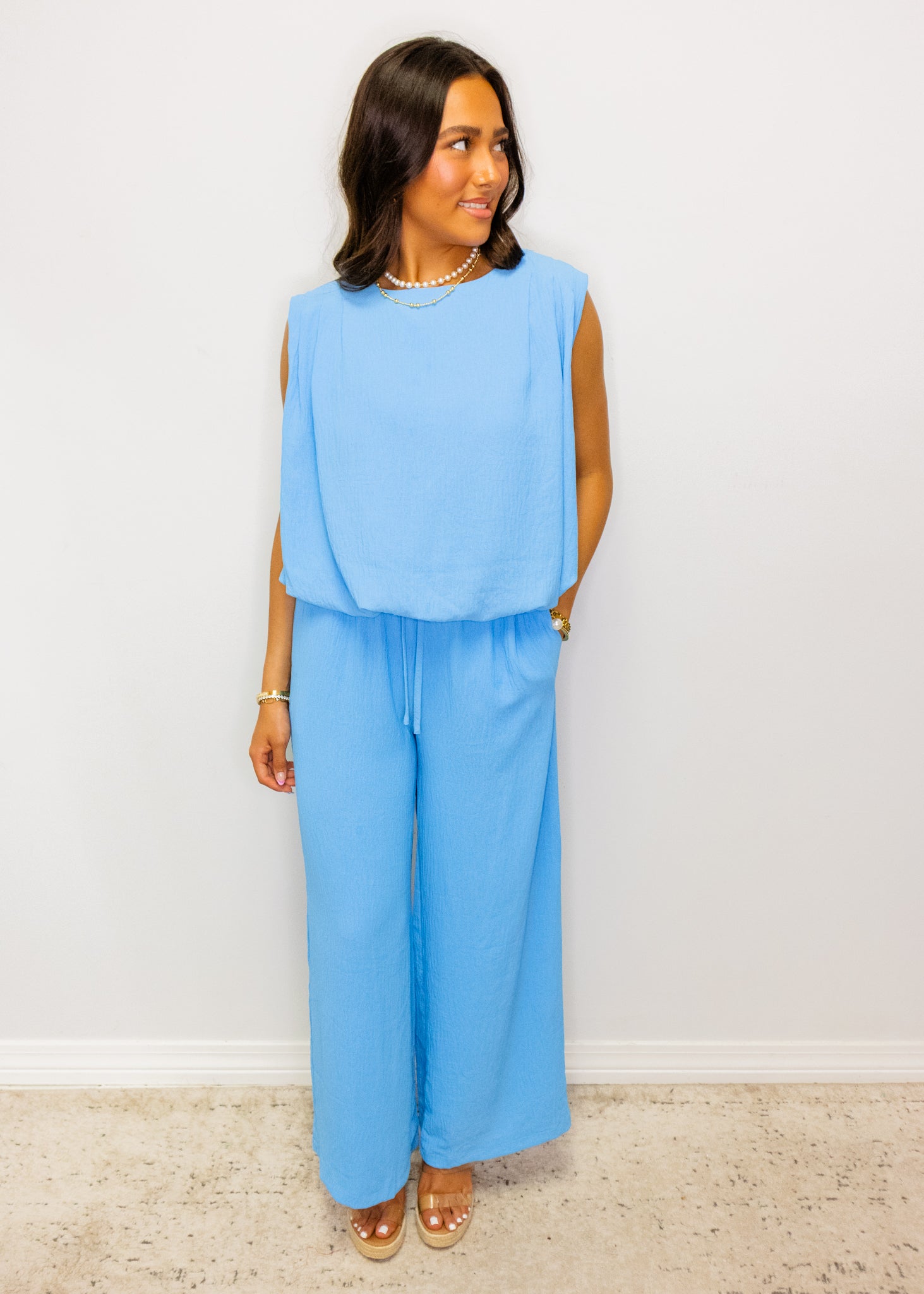 Blue Flowy Pants Set