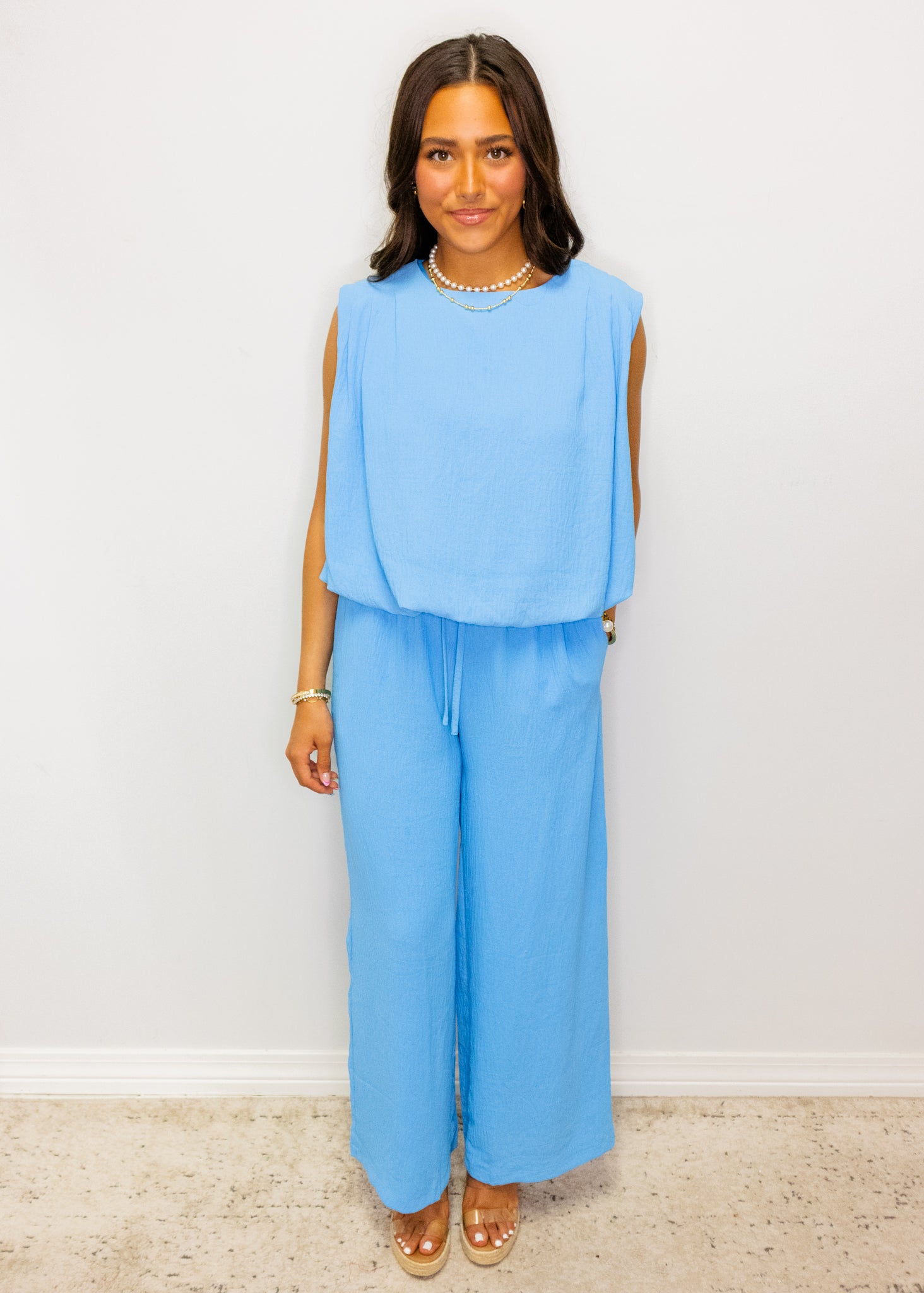 Blue Flowy Pants Set