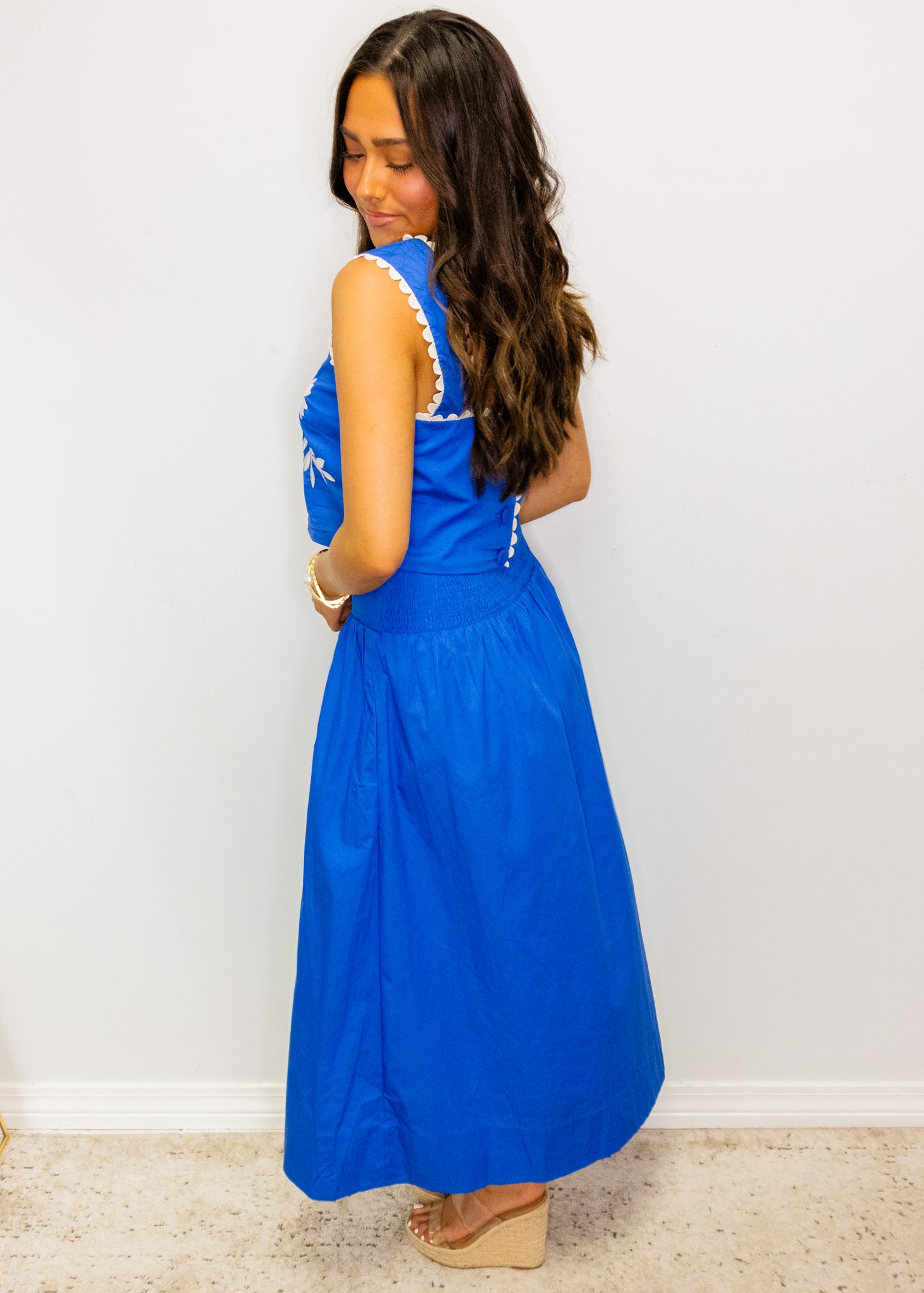Blue Embroidered Cropped Top & Midi Skirt Set