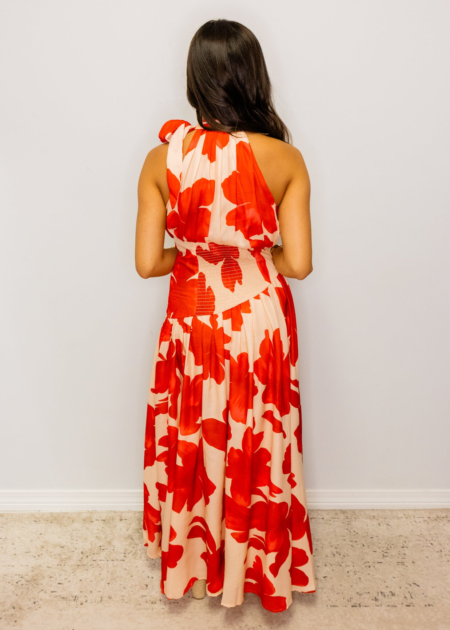 Bold Floral Print Halter Maxi Dress