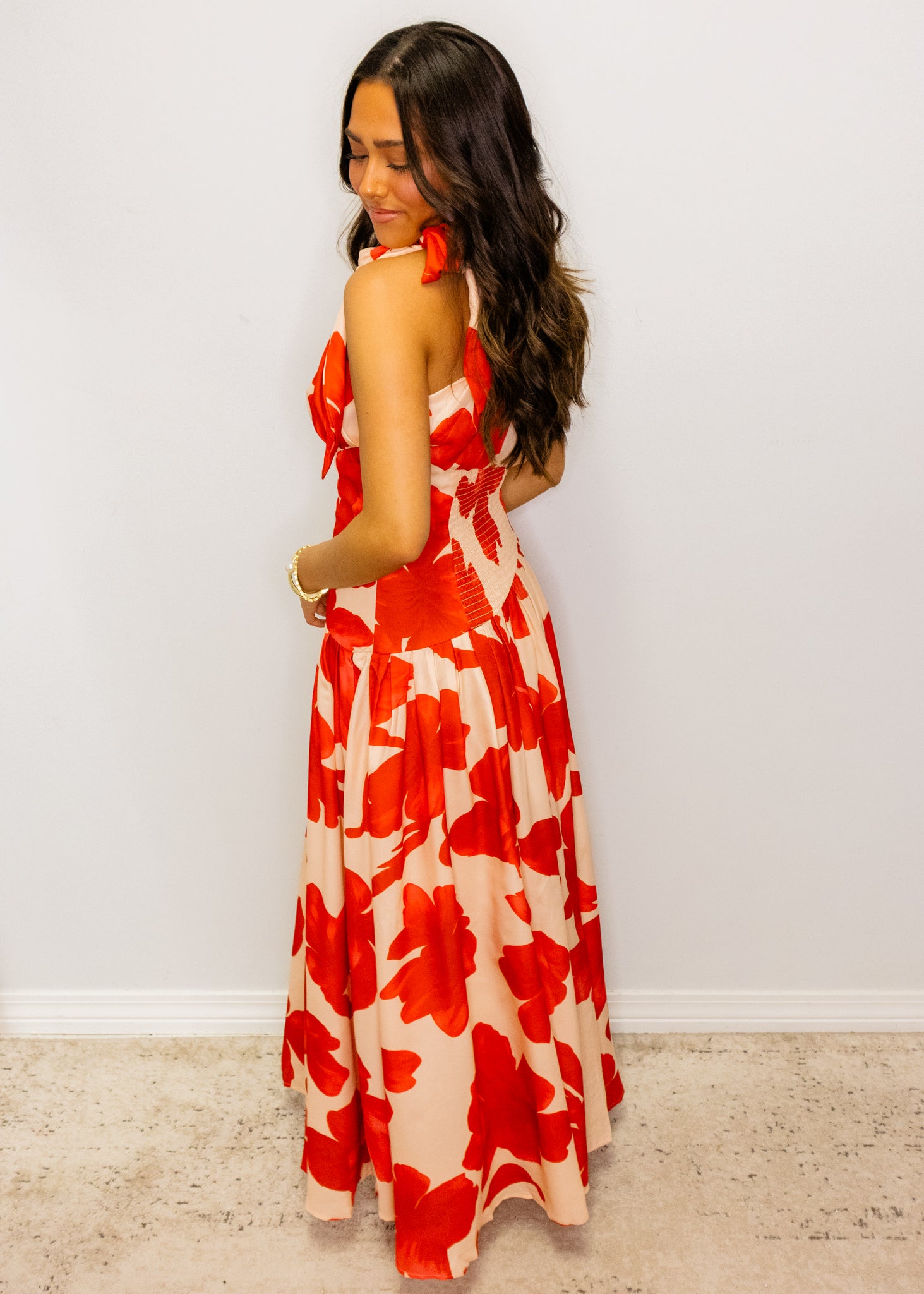 Bold Floral Print Halter Maxi Dress