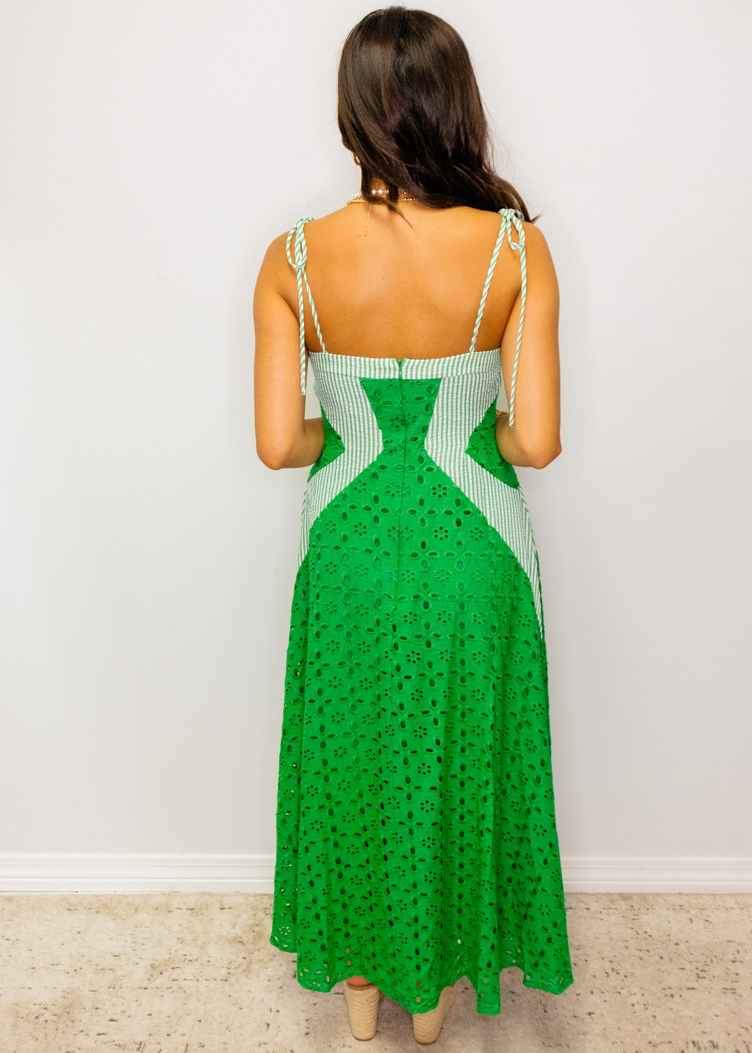 Green Eyelet Stripe Maxi Dress