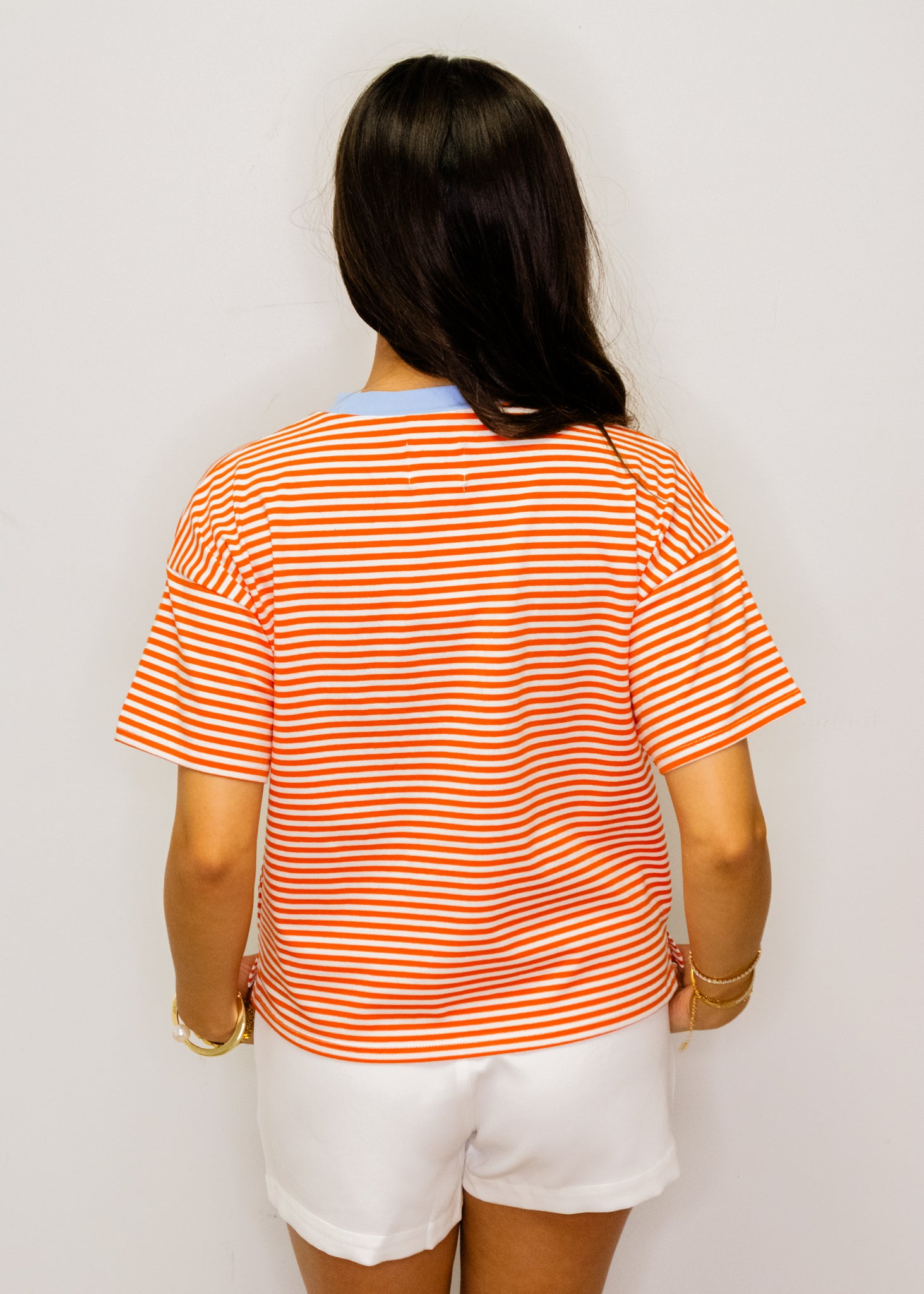 Orange Stripe Contrast Neck Tee