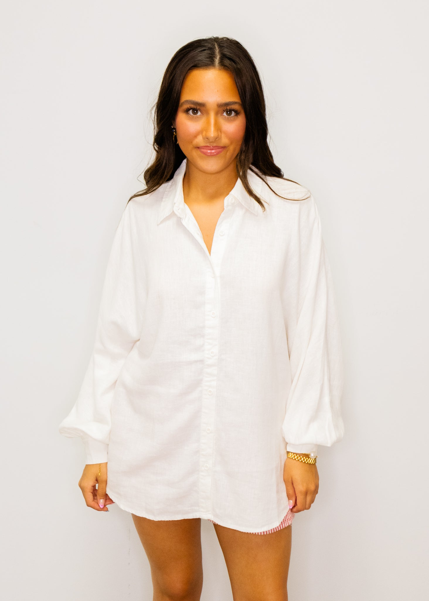 White Linen Button-Up Top