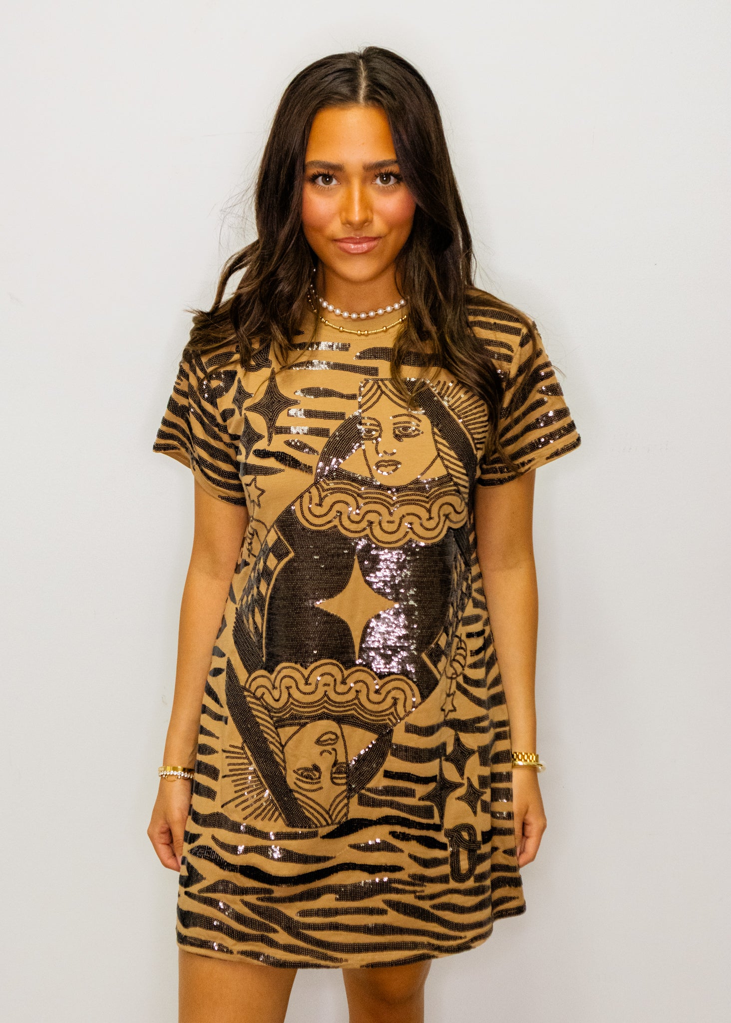 Brown Tiger QOS Card Logo Tee Dress