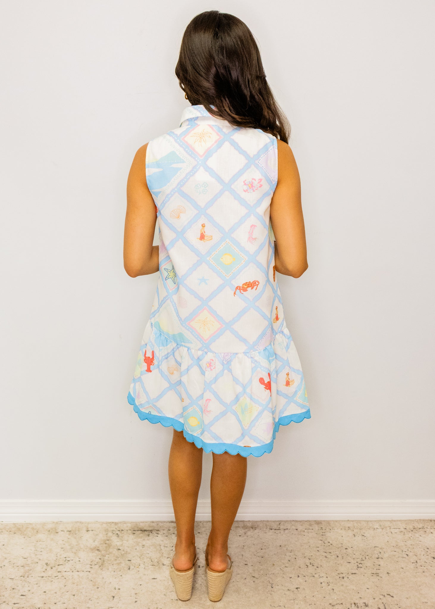 Blue Multi Button Up Collar Dress