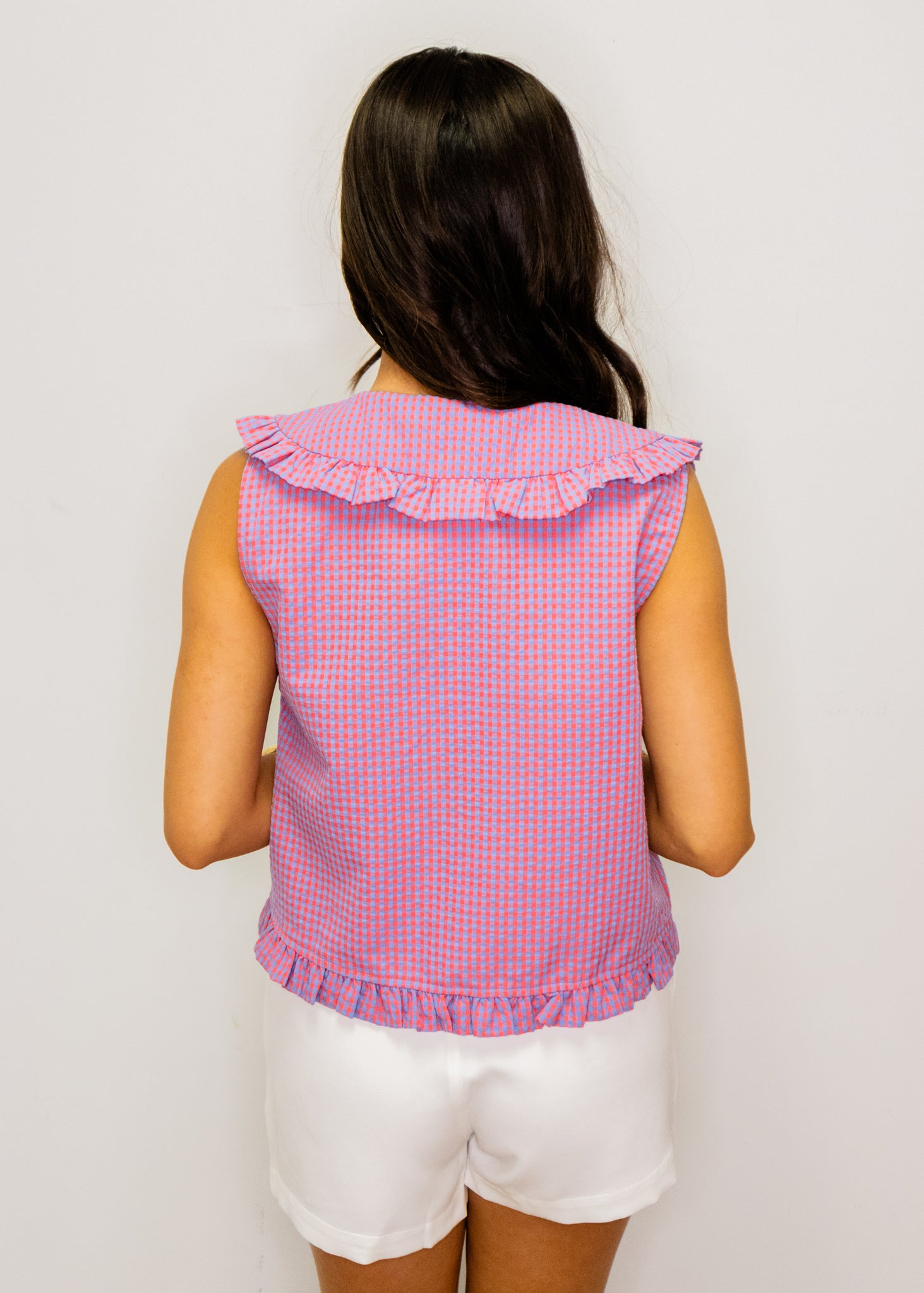 Red & Blue Gingham Button Top