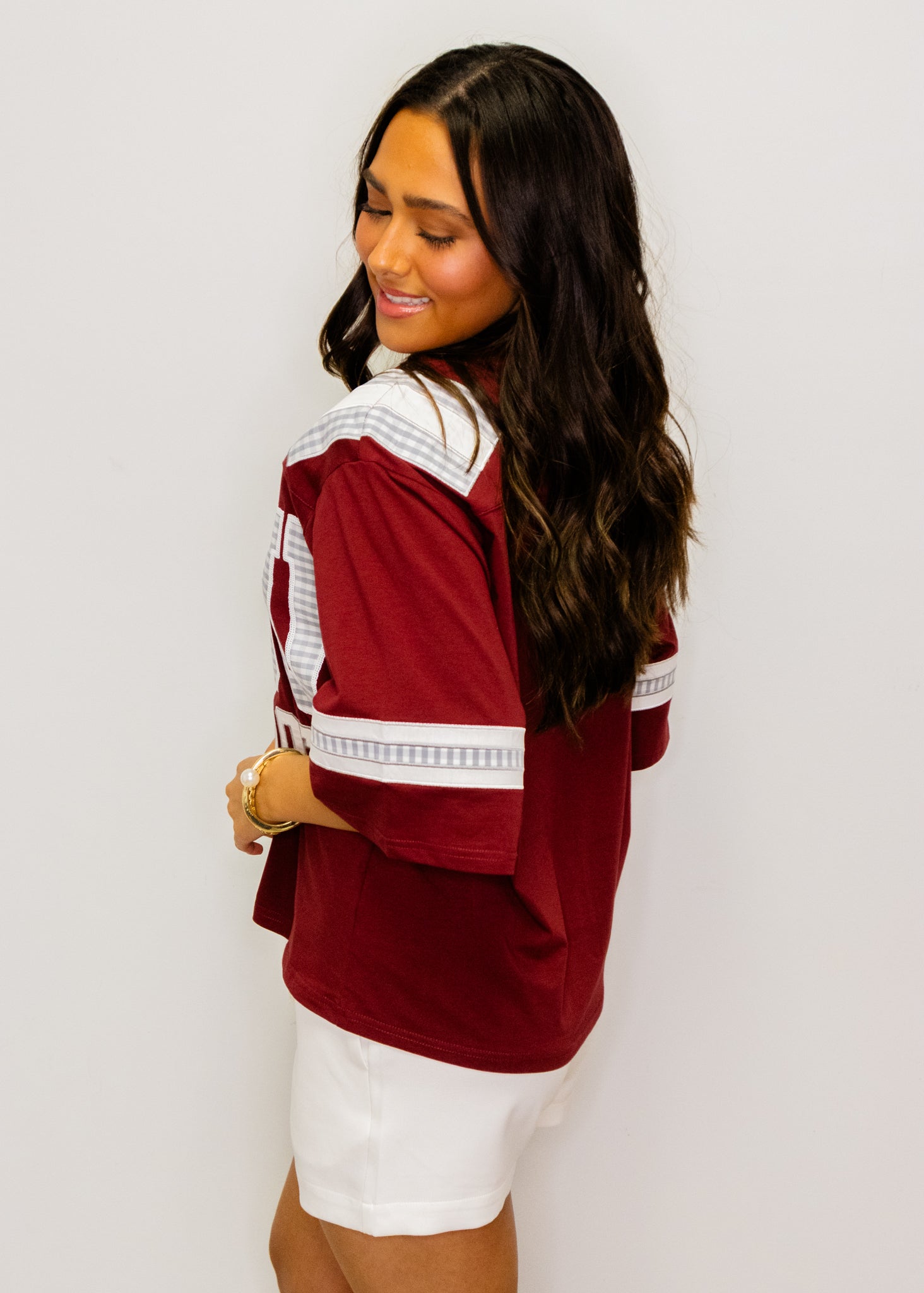 Licensed Miss State Oversized Gingham Jersey Tee