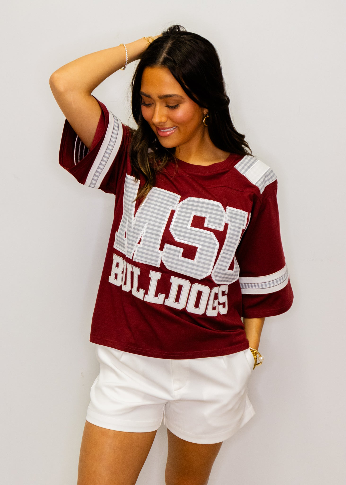 Licensed Miss State Oversized Gingham Jersey Tee