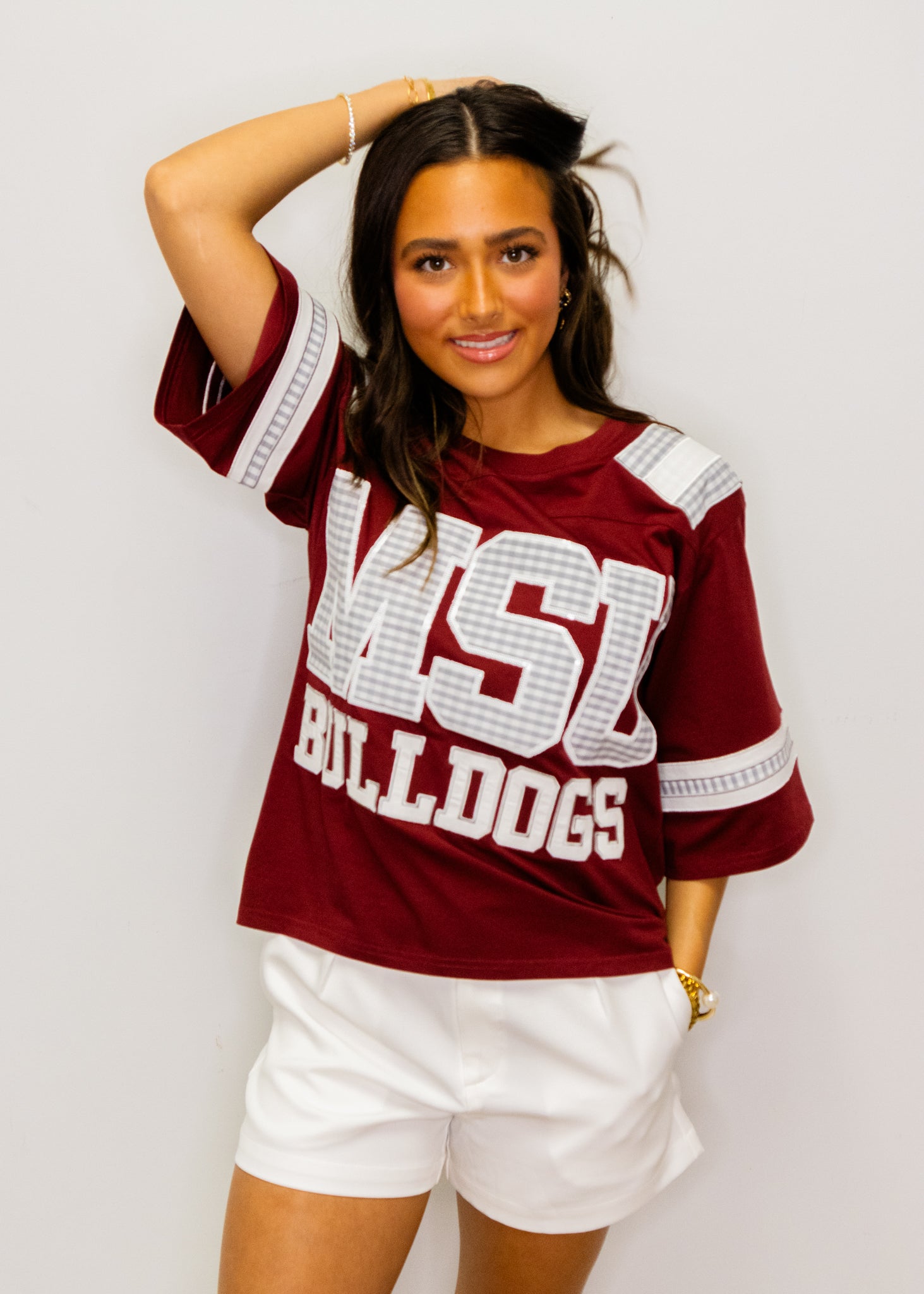 Licensed Miss State Oversized Gingham Jersey Tee