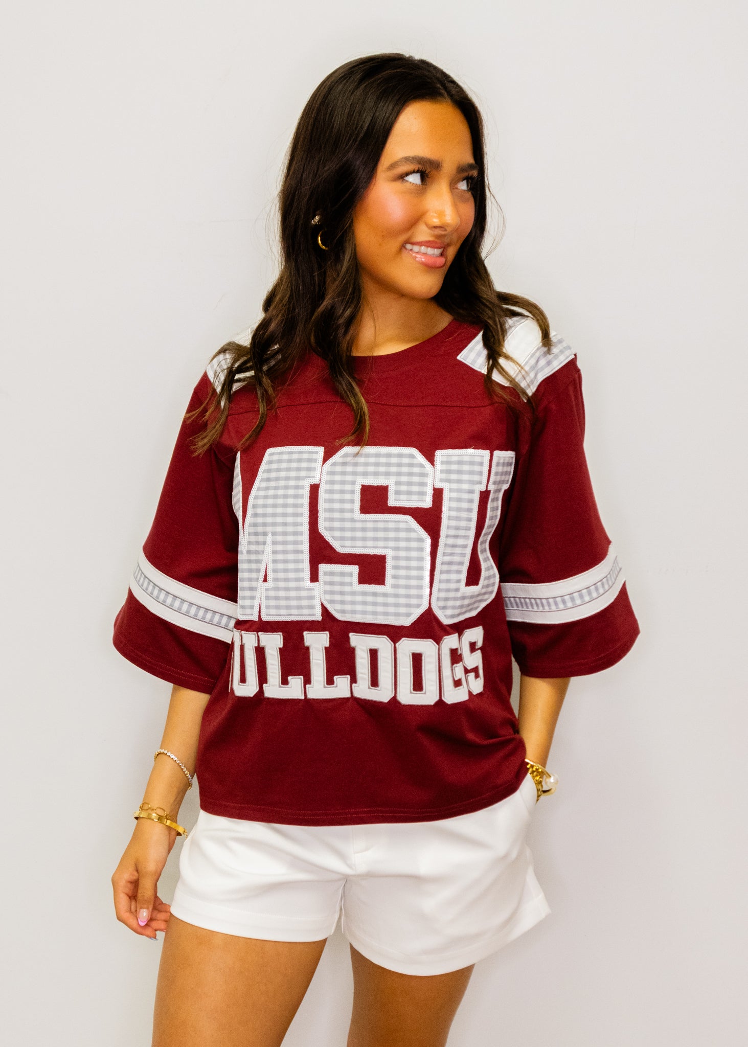 Licensed Miss State Oversized Gingham Jersey Tee