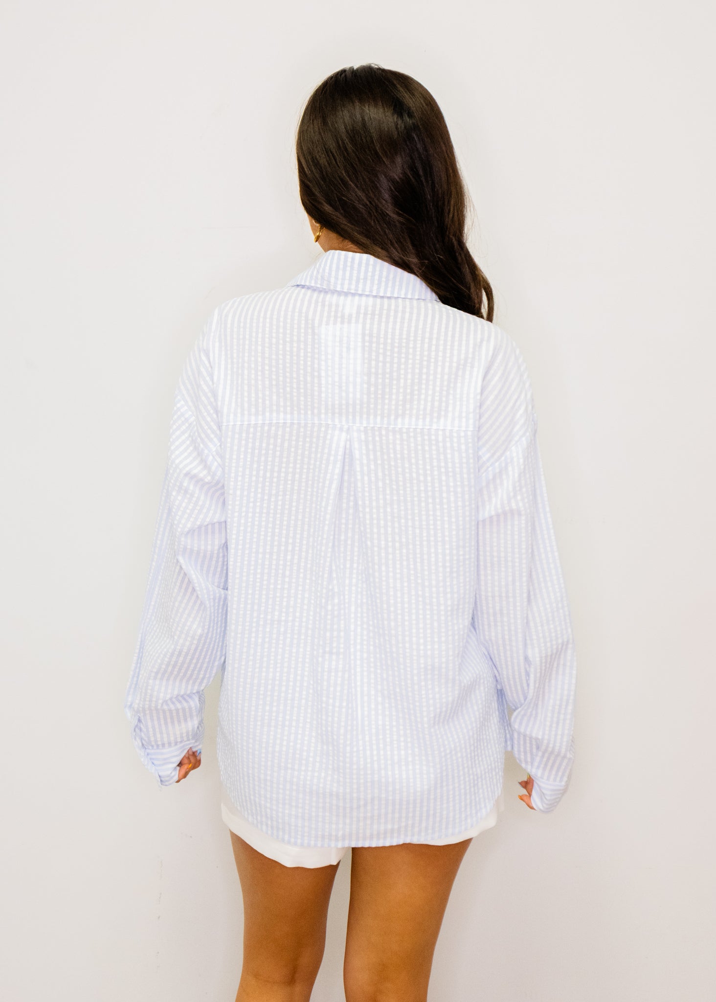 Blue Stripe Crawfish Button Top