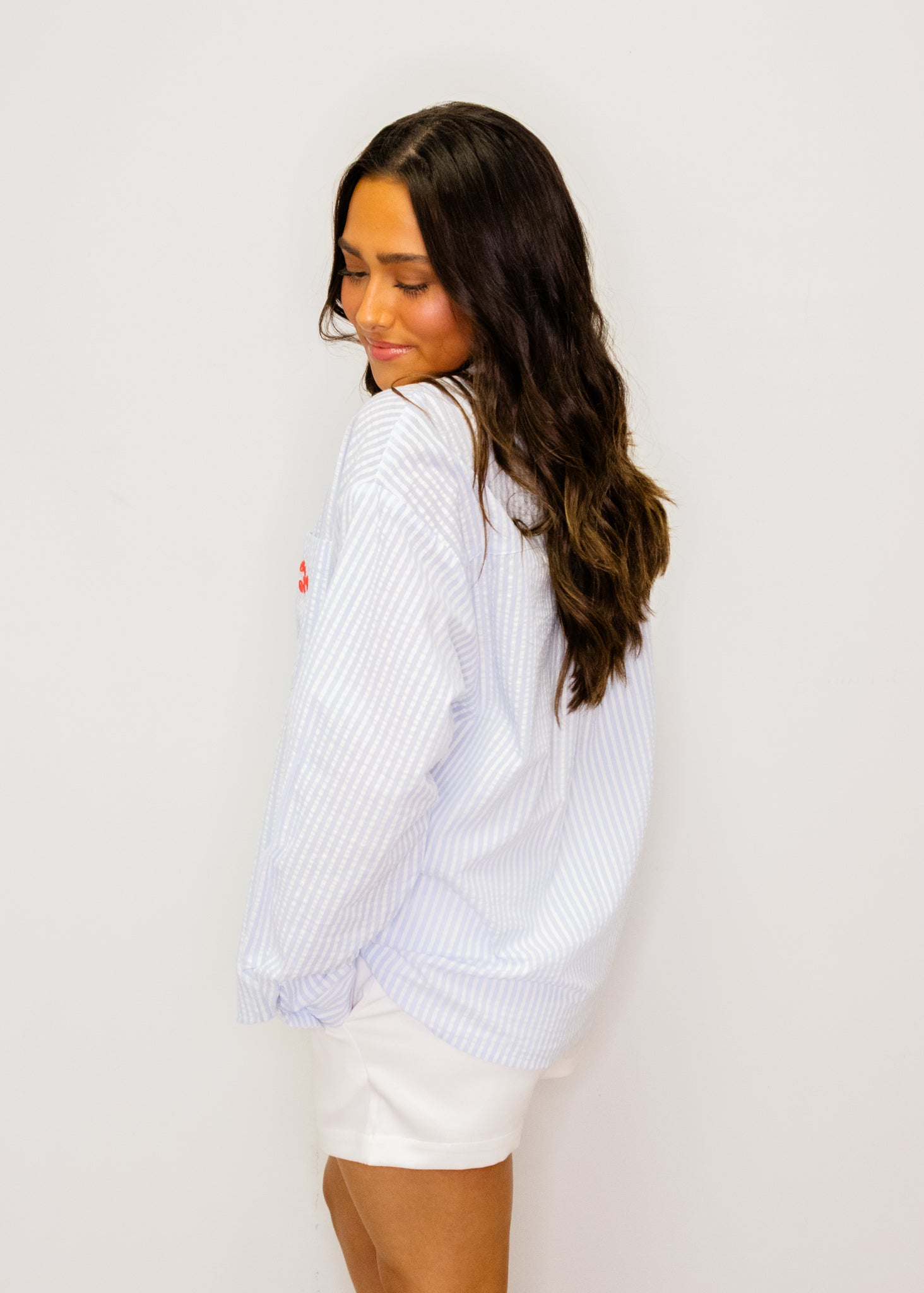 Blue Stripe Crawfish Button Top