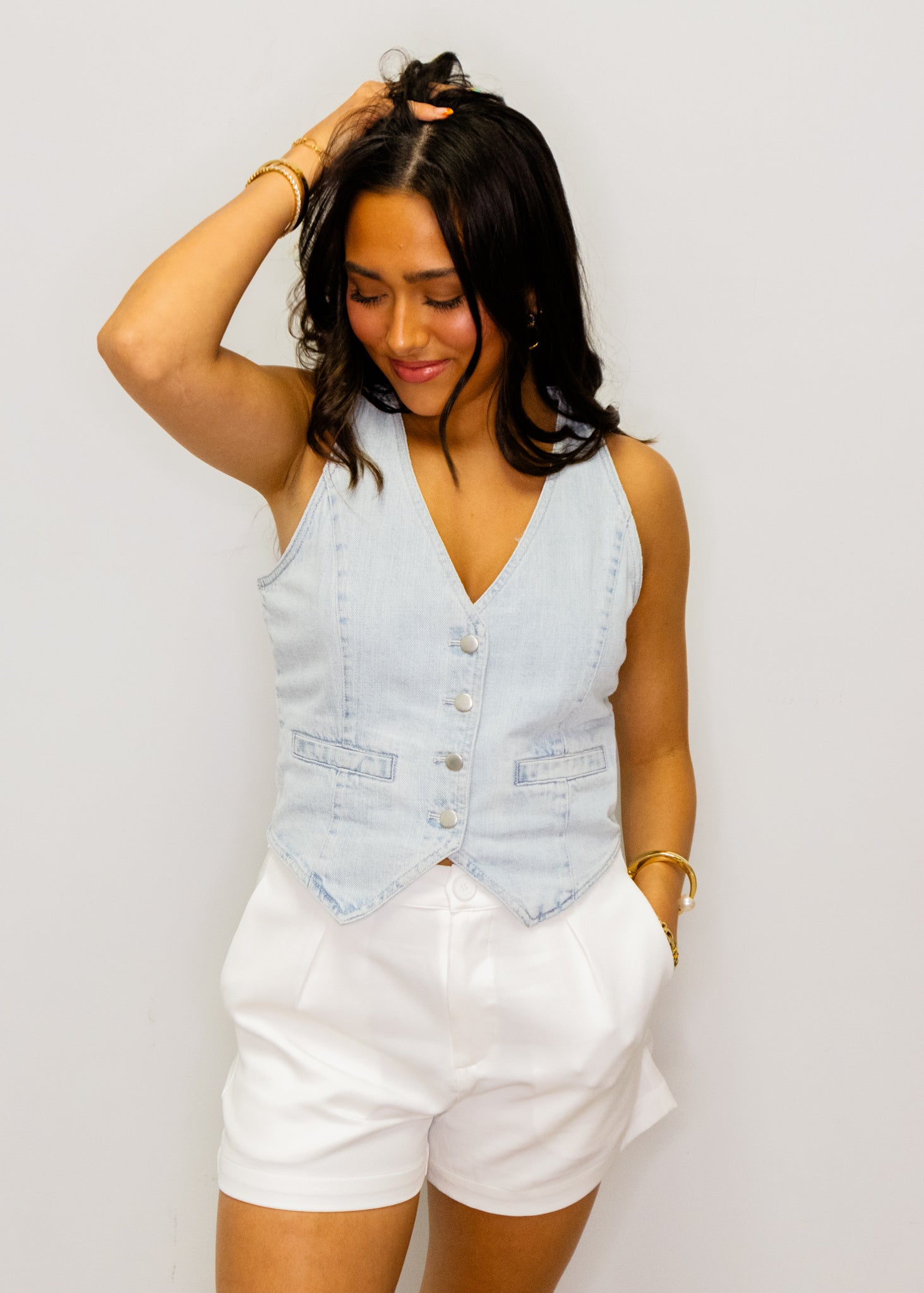 Denim Lace Bow Vest