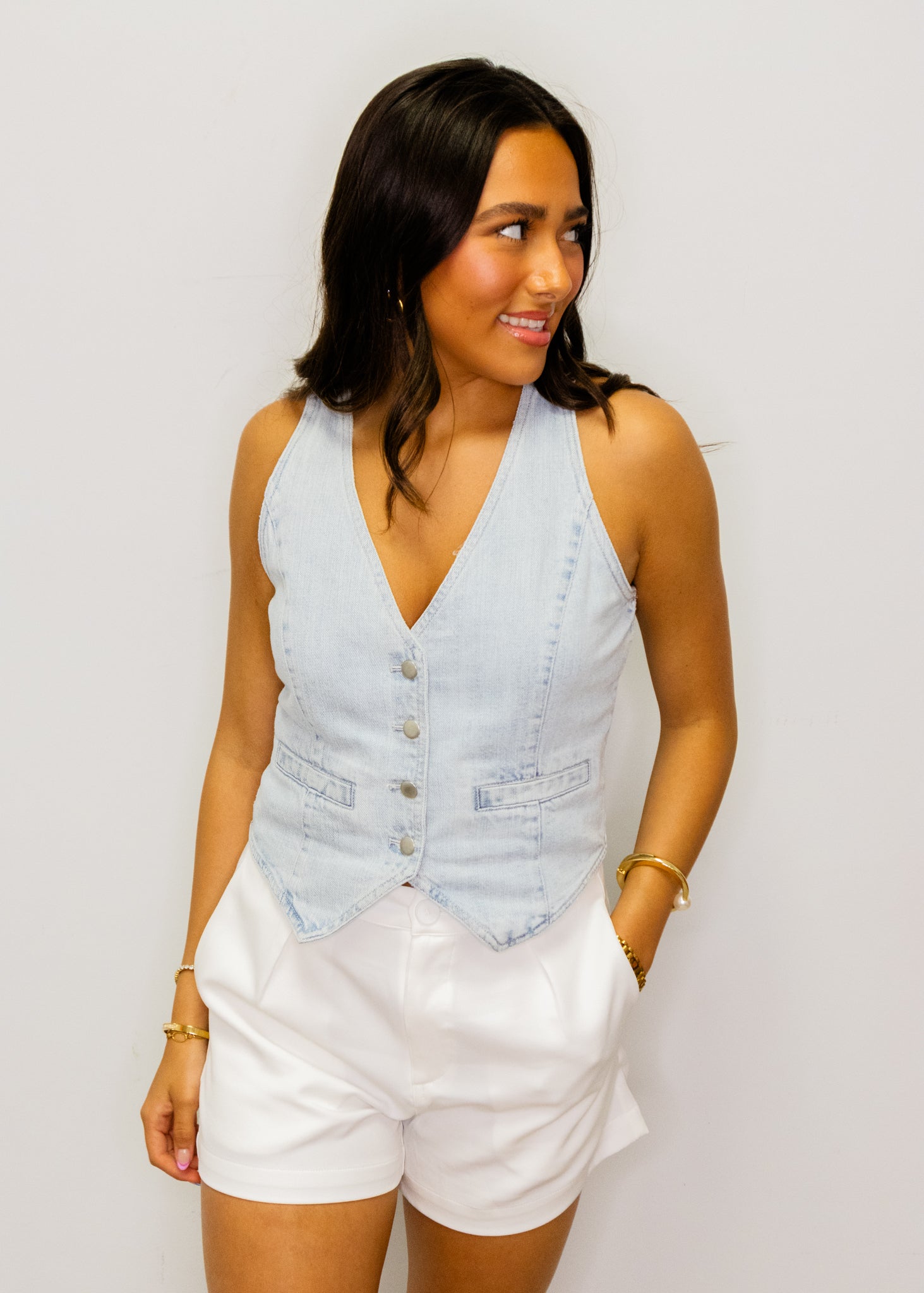 Denim Lace Bow Vest