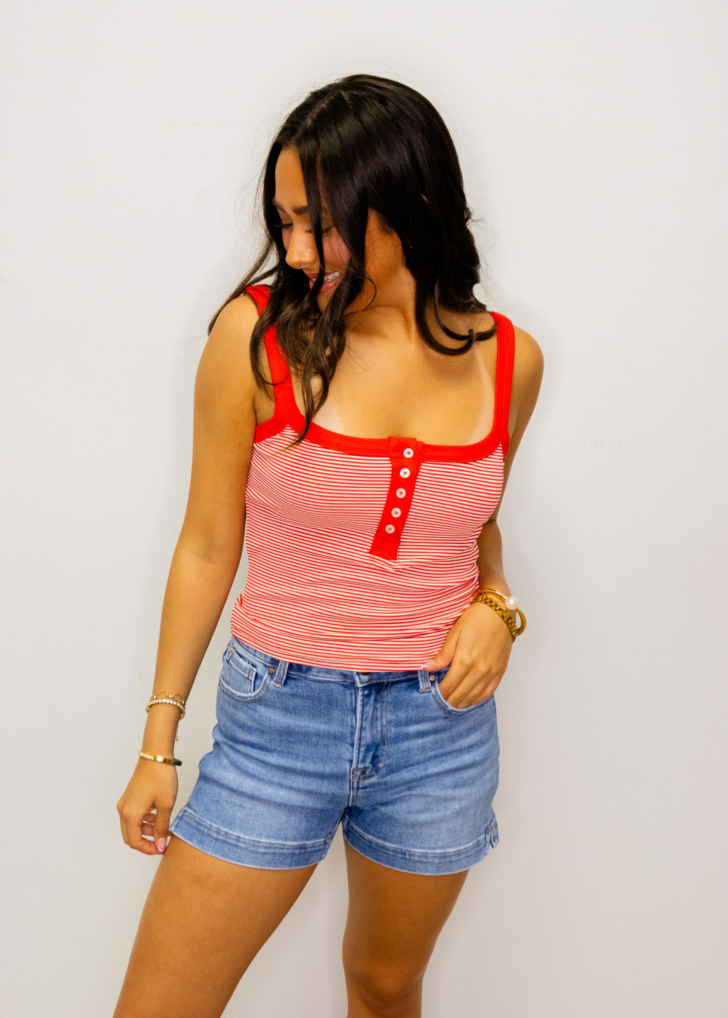 Red & White Stripe Tank Top