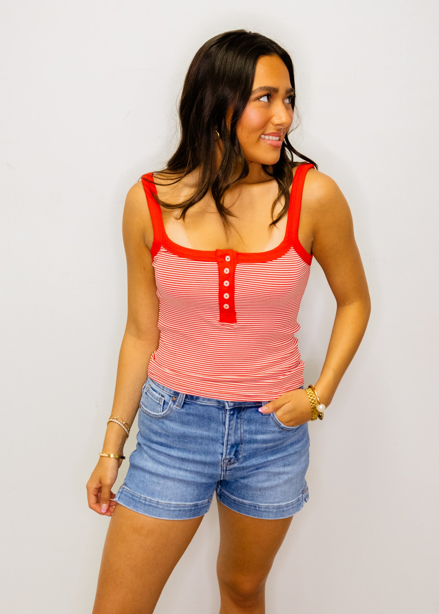 Red & White Stripe Tank Top
