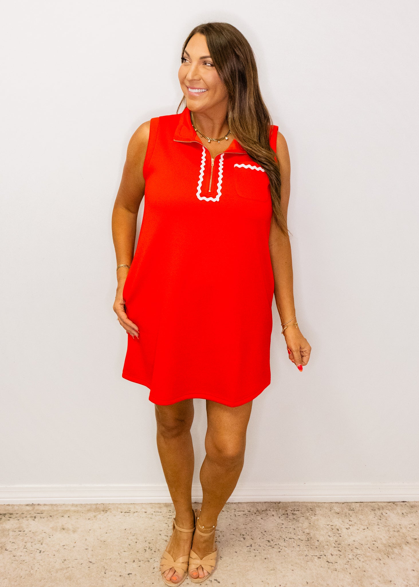 Red Ric-Rac Trim Shift Dress