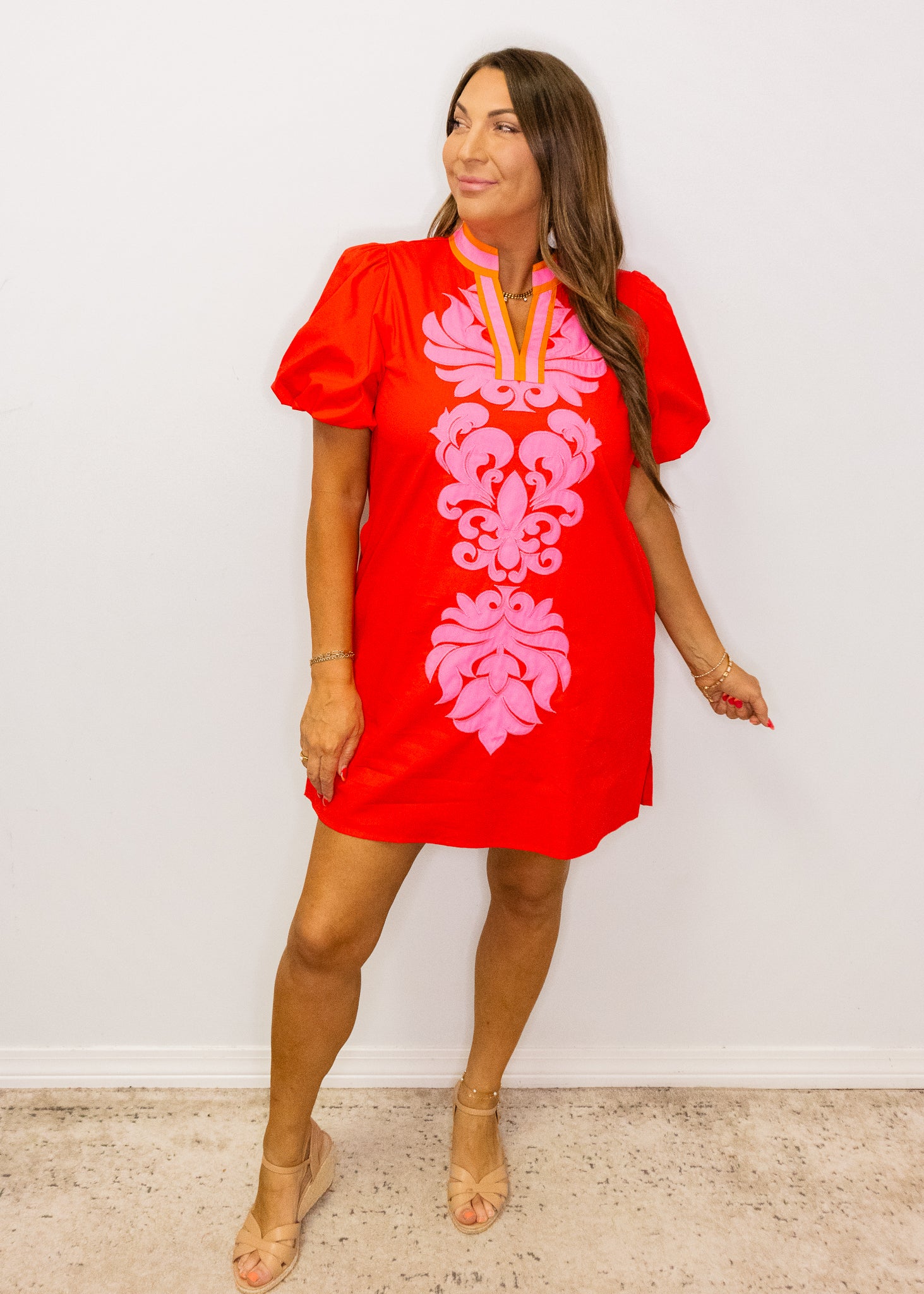Red Baroque Applique Dress