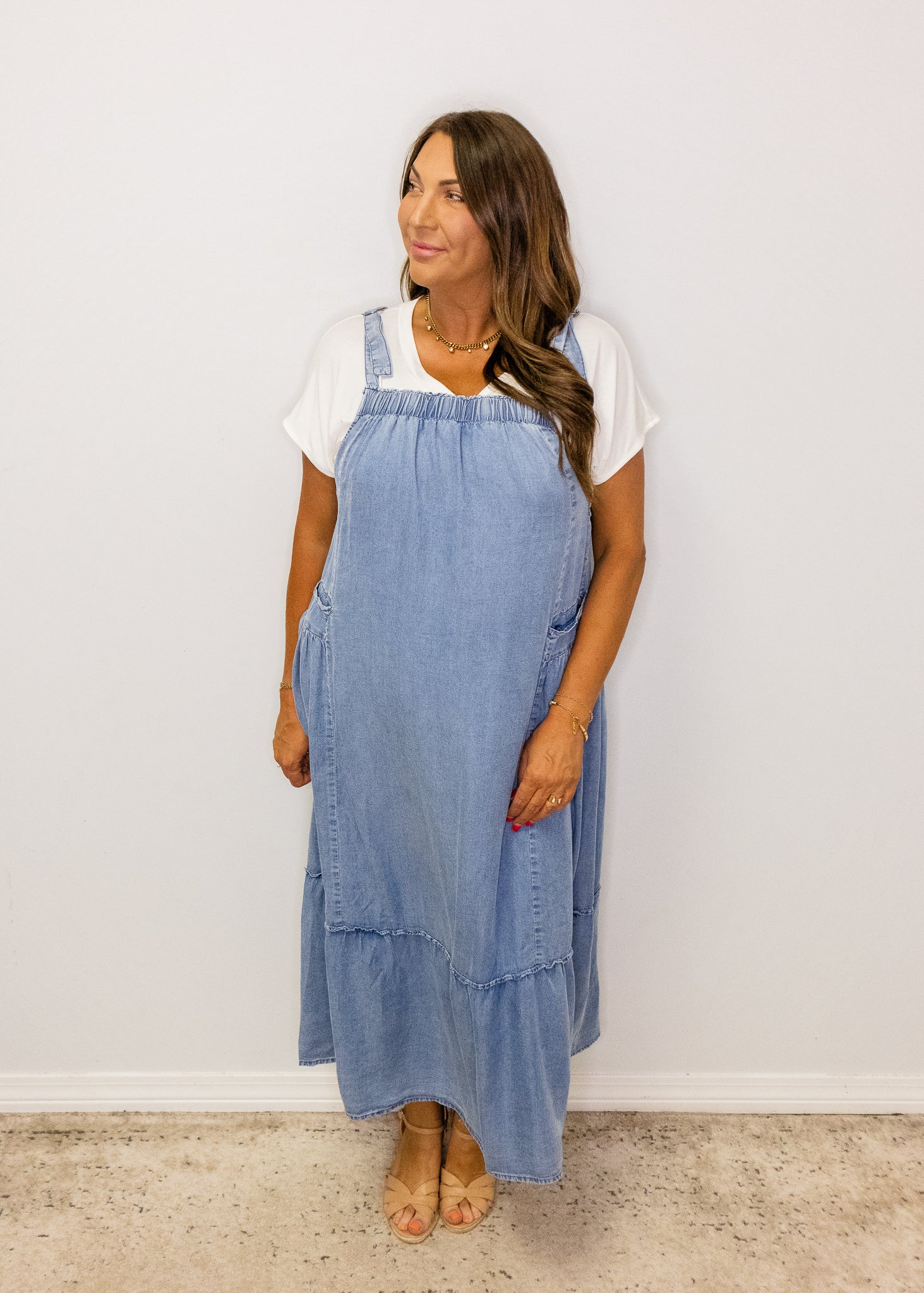 Dark Denim Overall Midi Dress