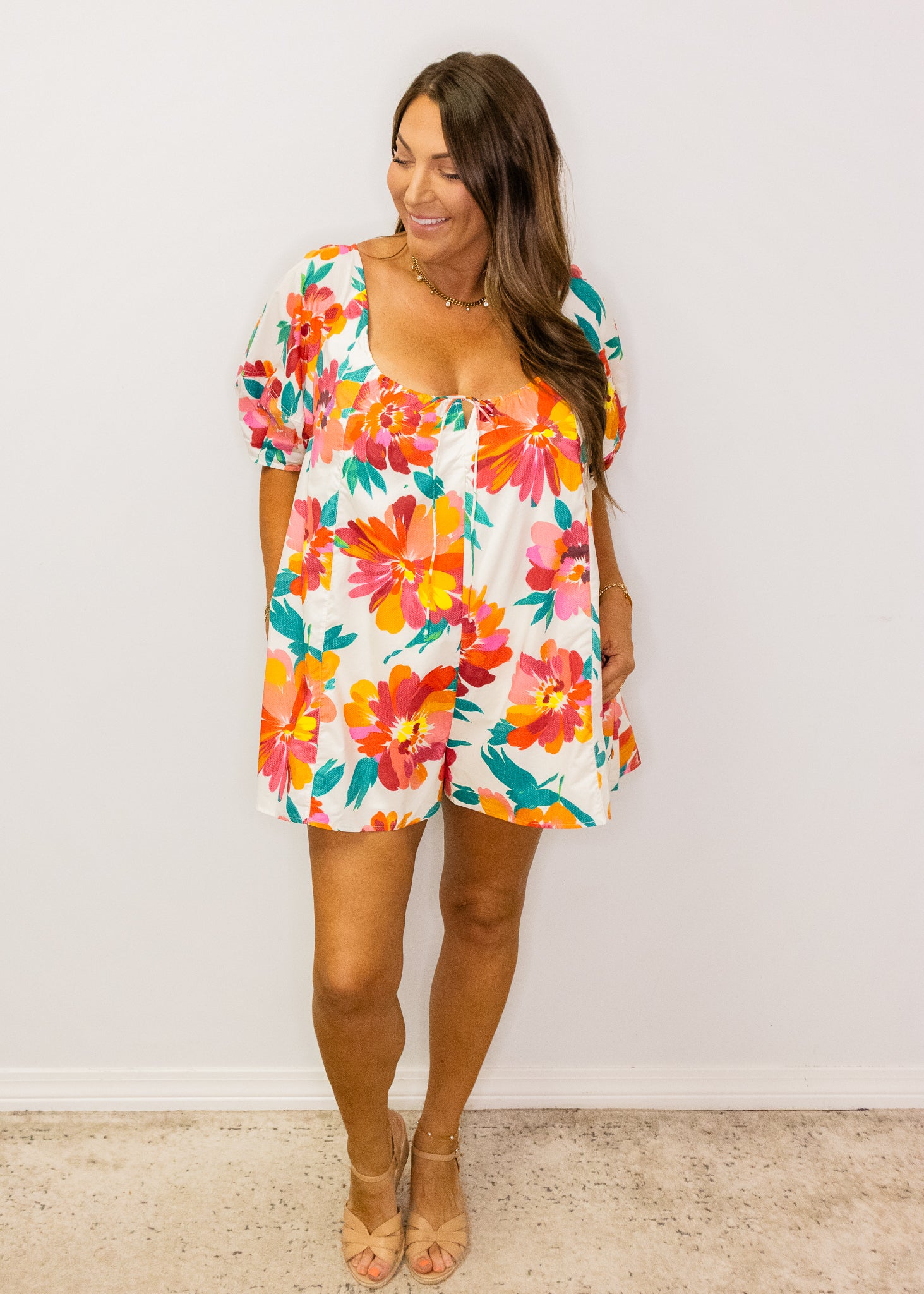 Multi Floral Print Cotton Romper