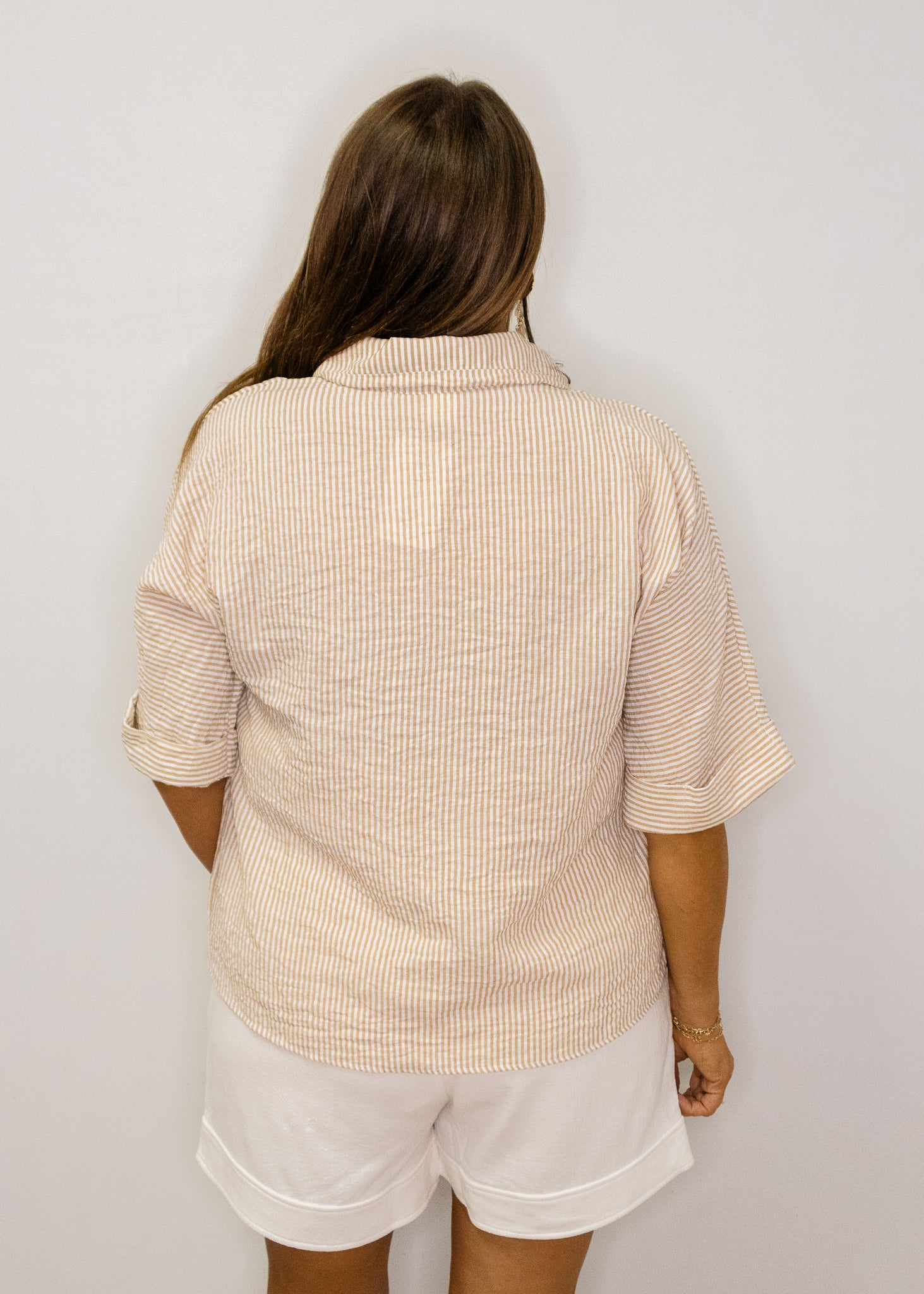 Taupe Stripe Collar Top