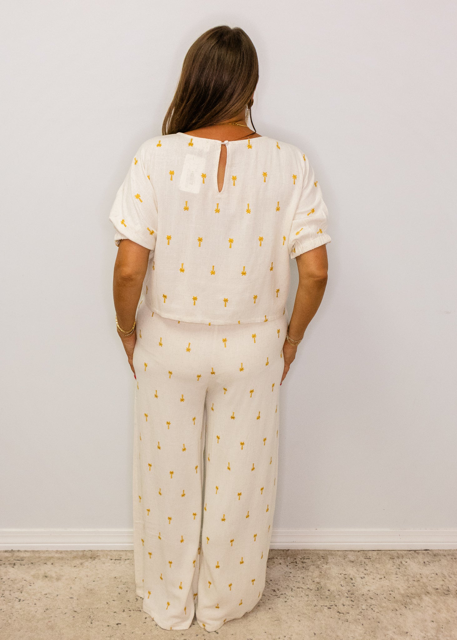 Cream Gold Palm Tree Pants Set