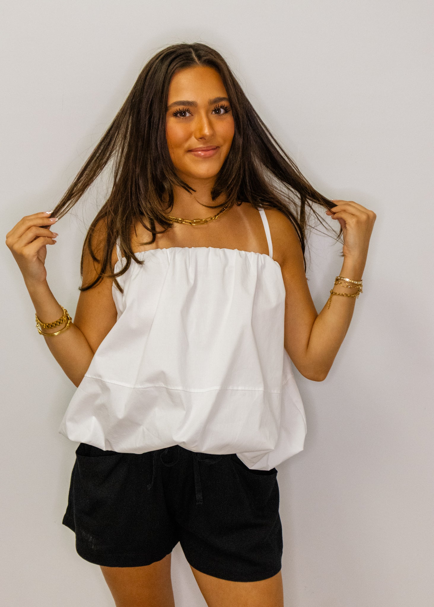 White Bubble Hem Top