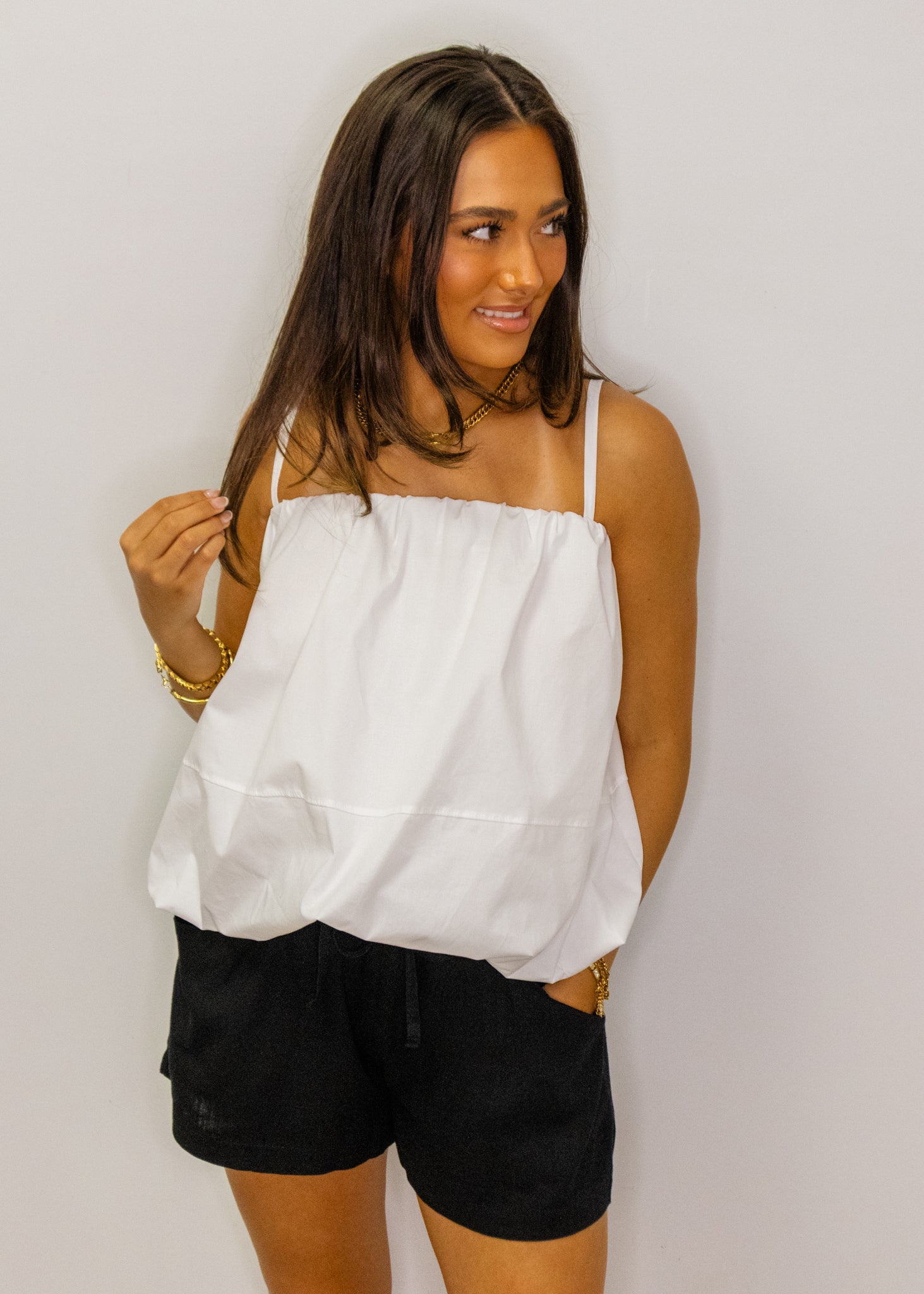 White Bubble Hem Top