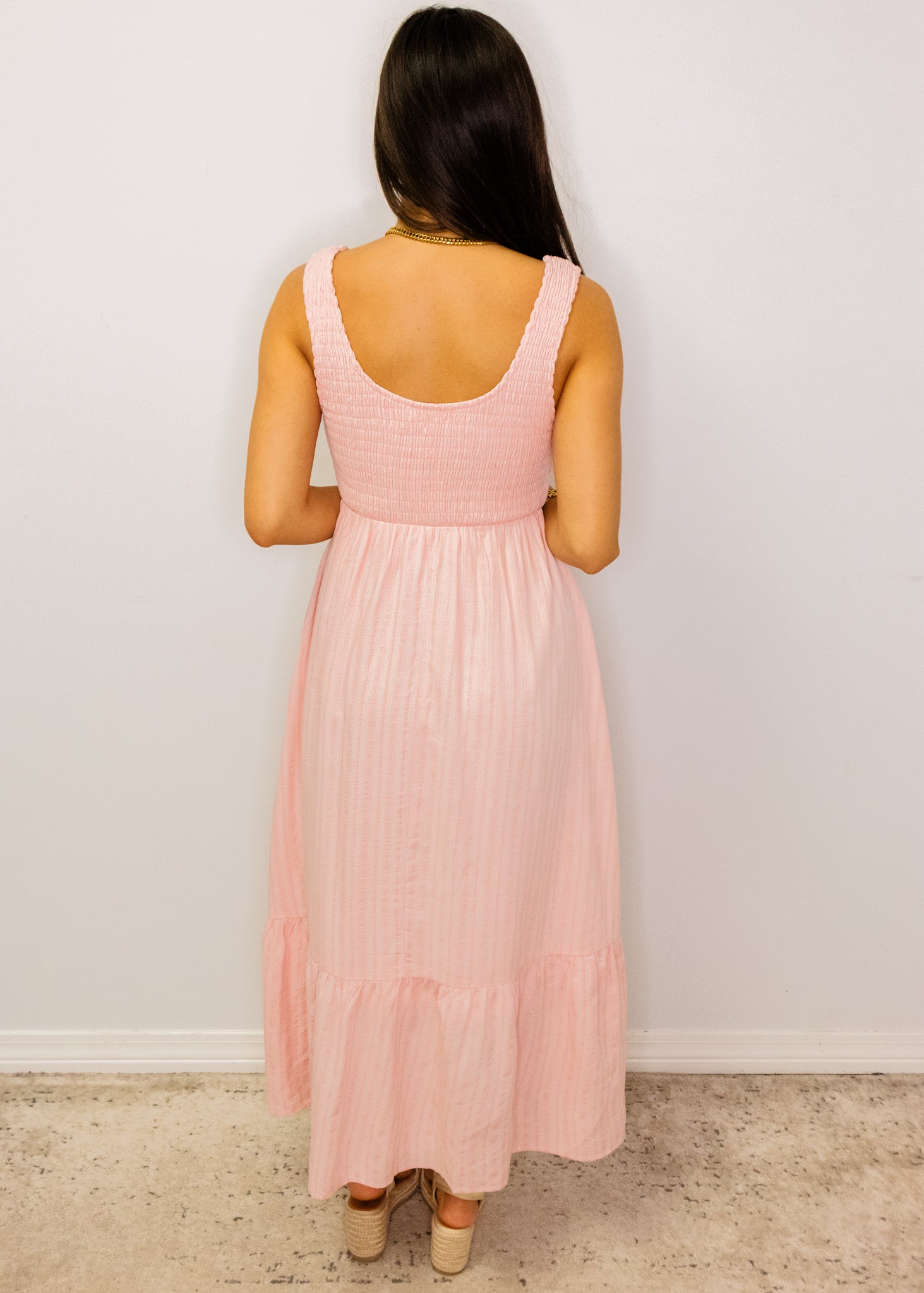 Pink Stripe Smocked Maxi Dress