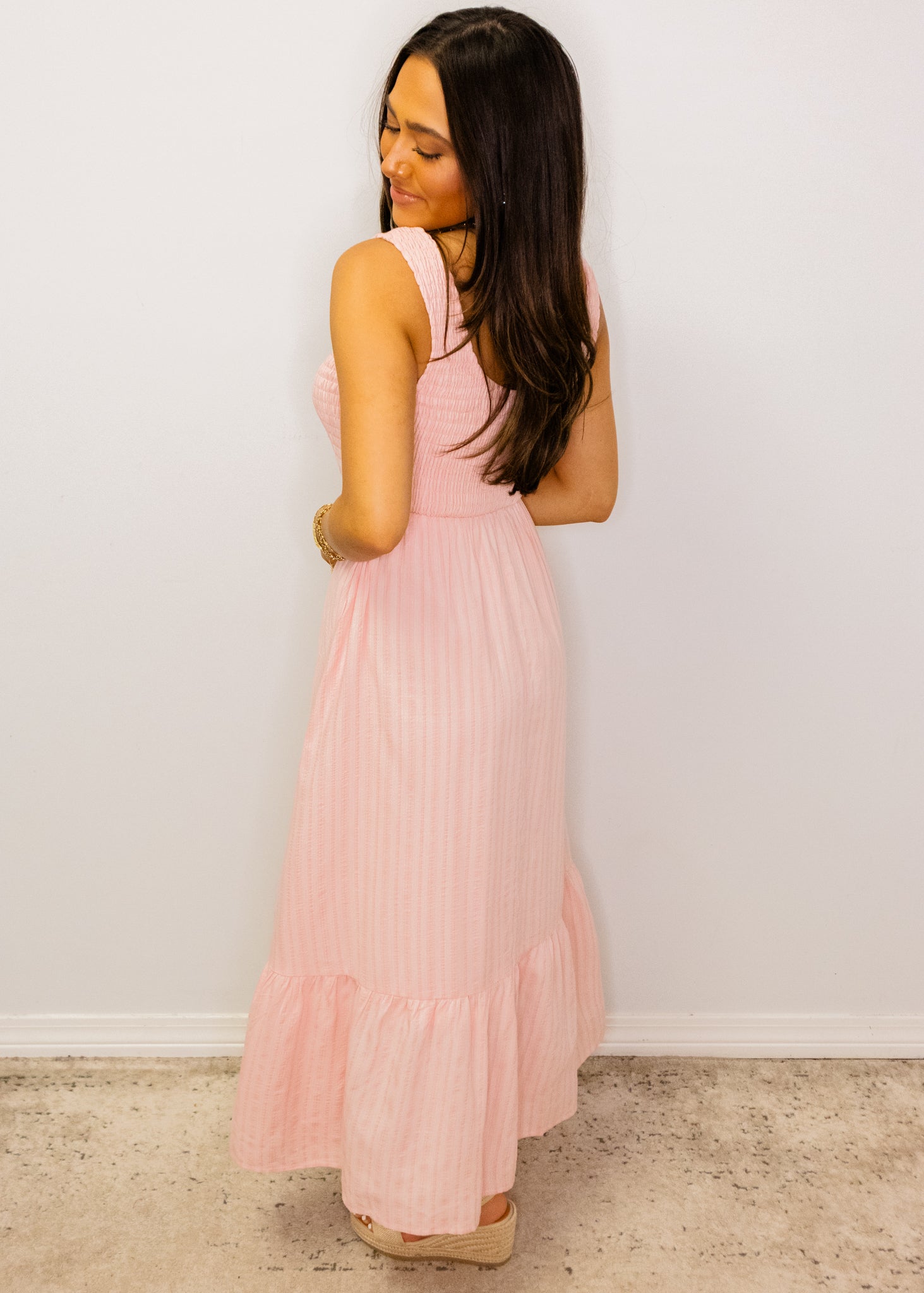 Pink Stripe Smocked Maxi Dress