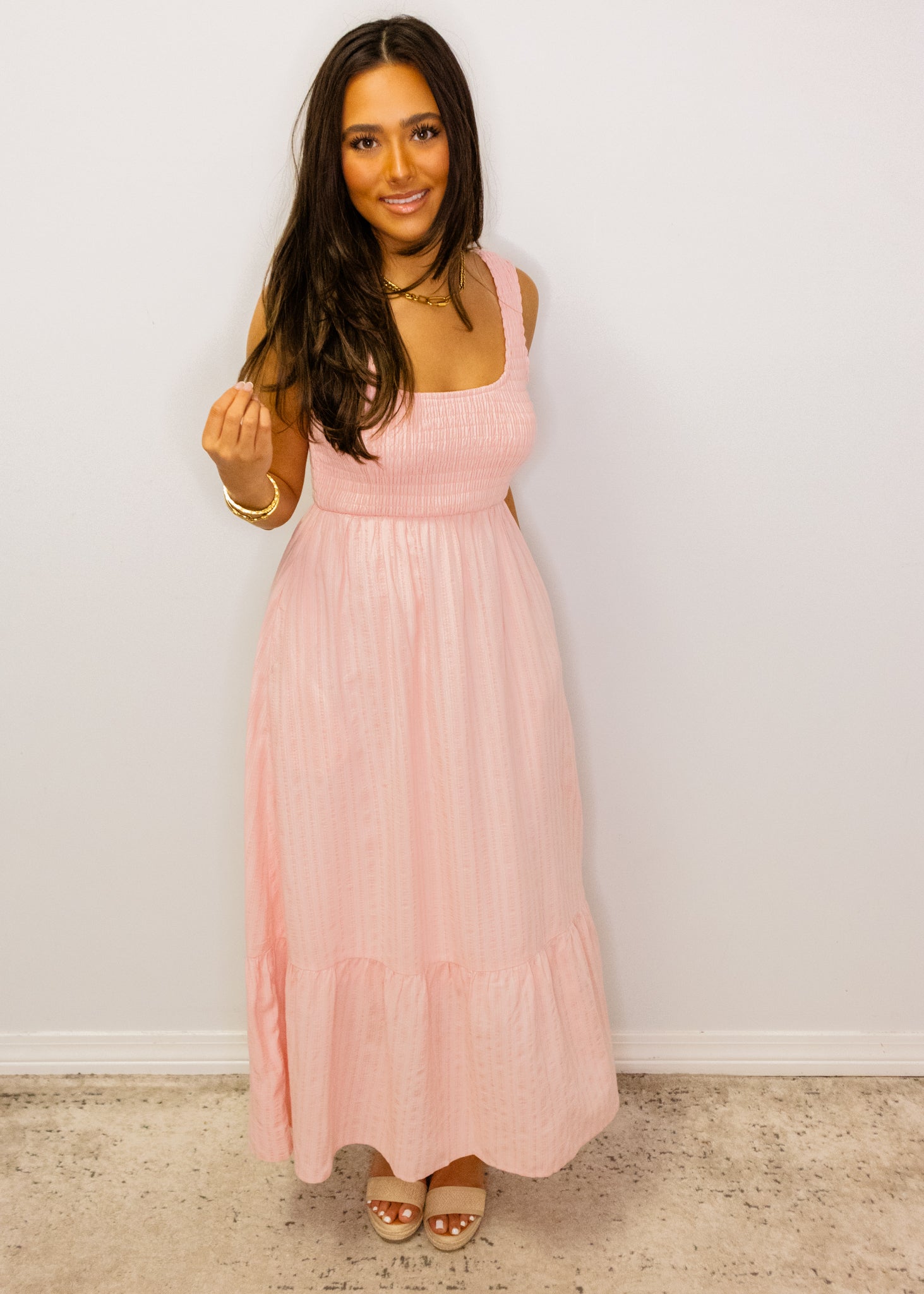 Pink Stripe Smocked Maxi Dress