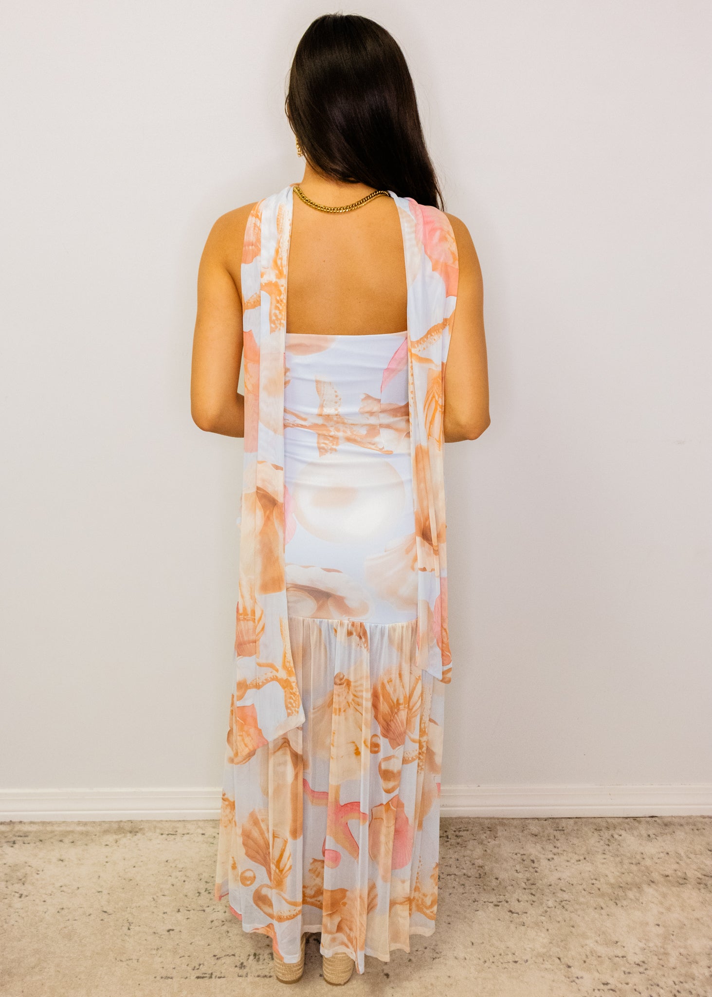 Pastel Seashell Chiffon Maxi Dress