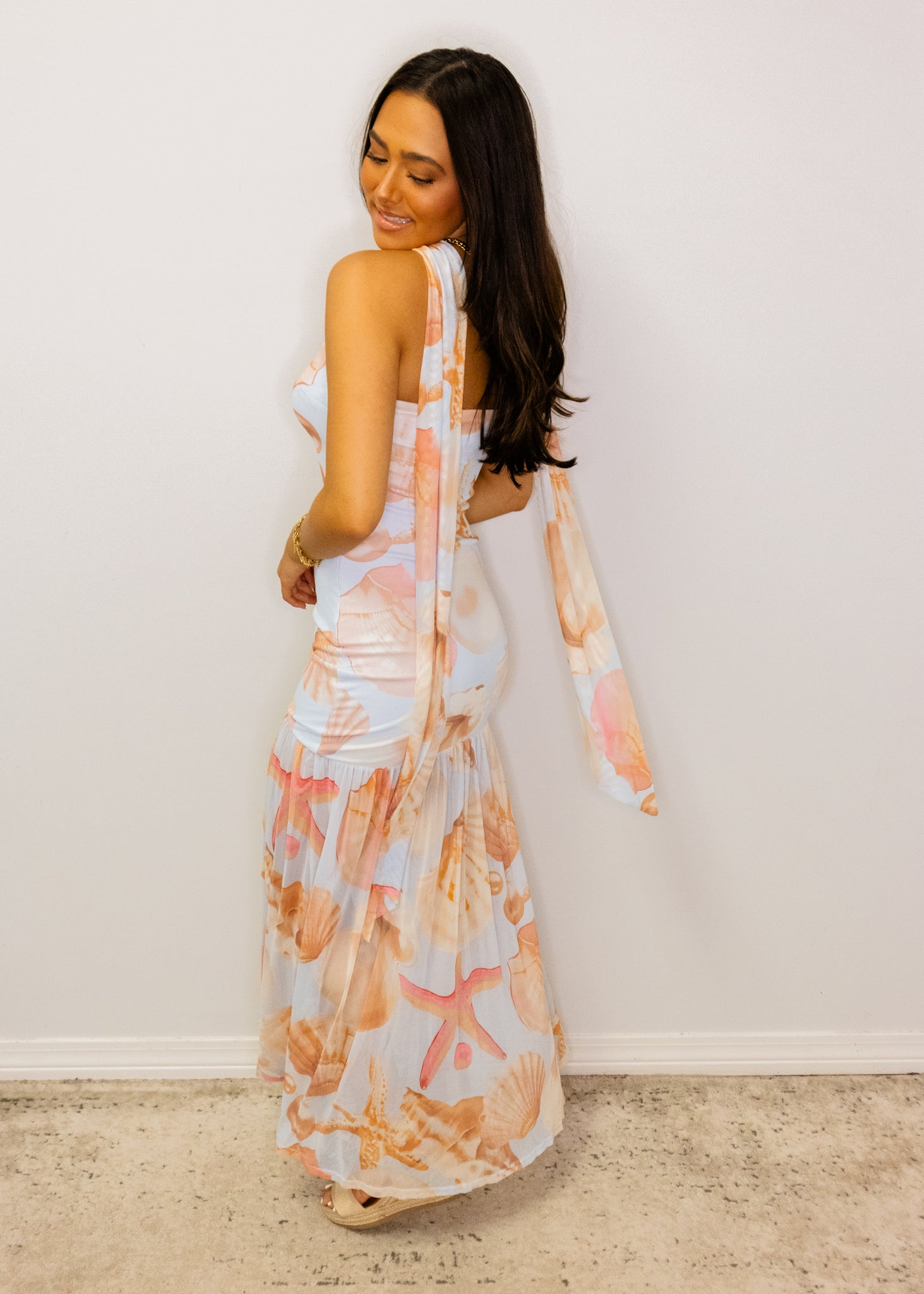 Pastel Seashell Chiffon Maxi Dress