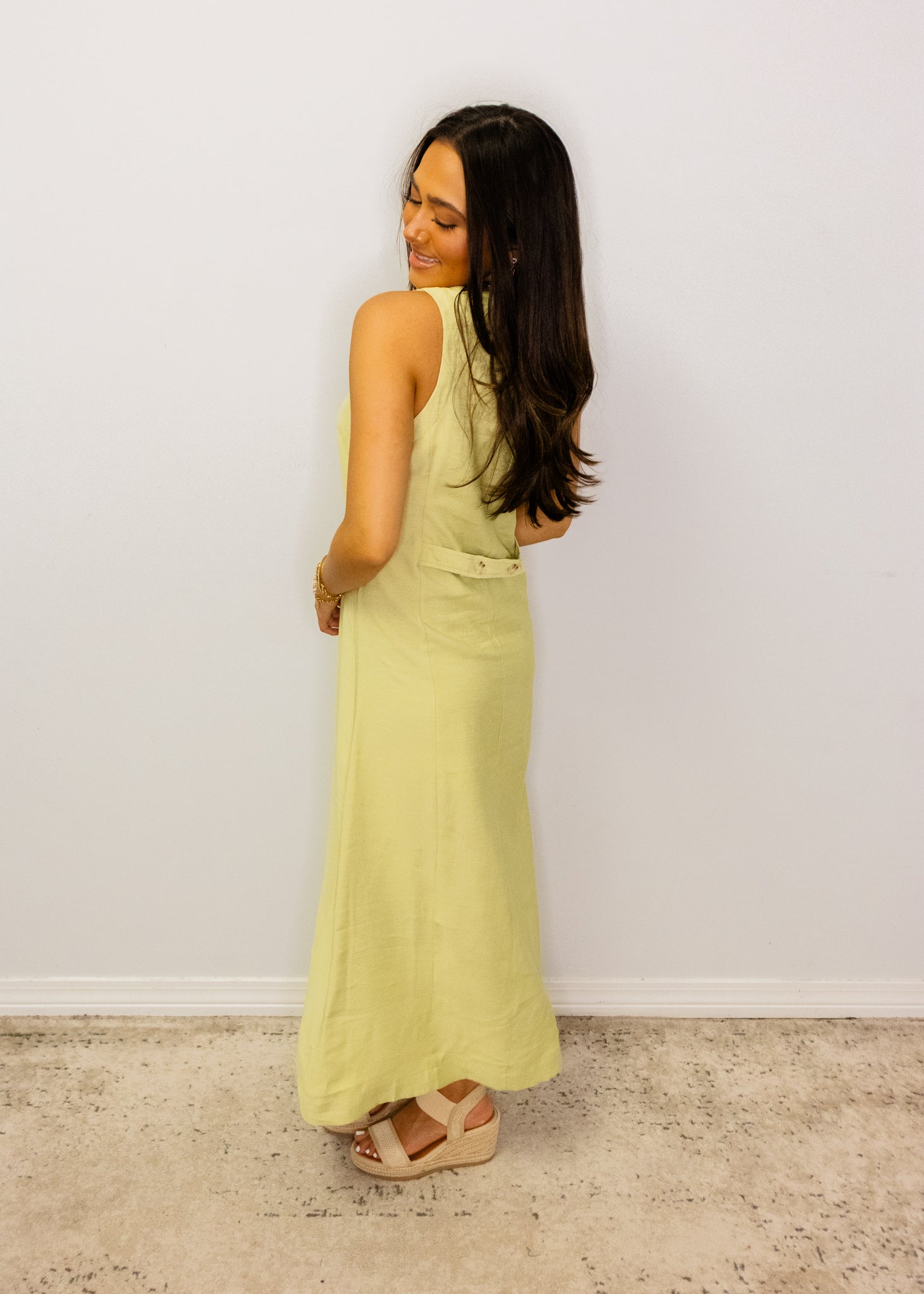 Sage Linen Button Midi Dress